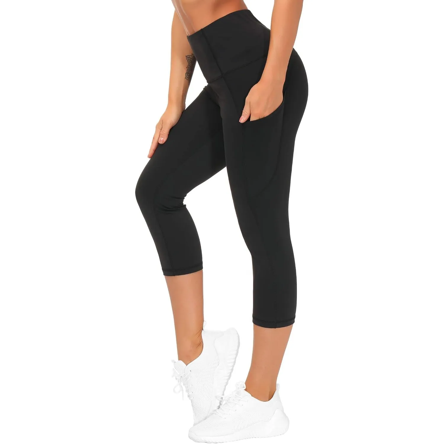 THE GYM PEOPLE Damen Capri Leggings 3/4 High Waist Yogahose mit Taschen