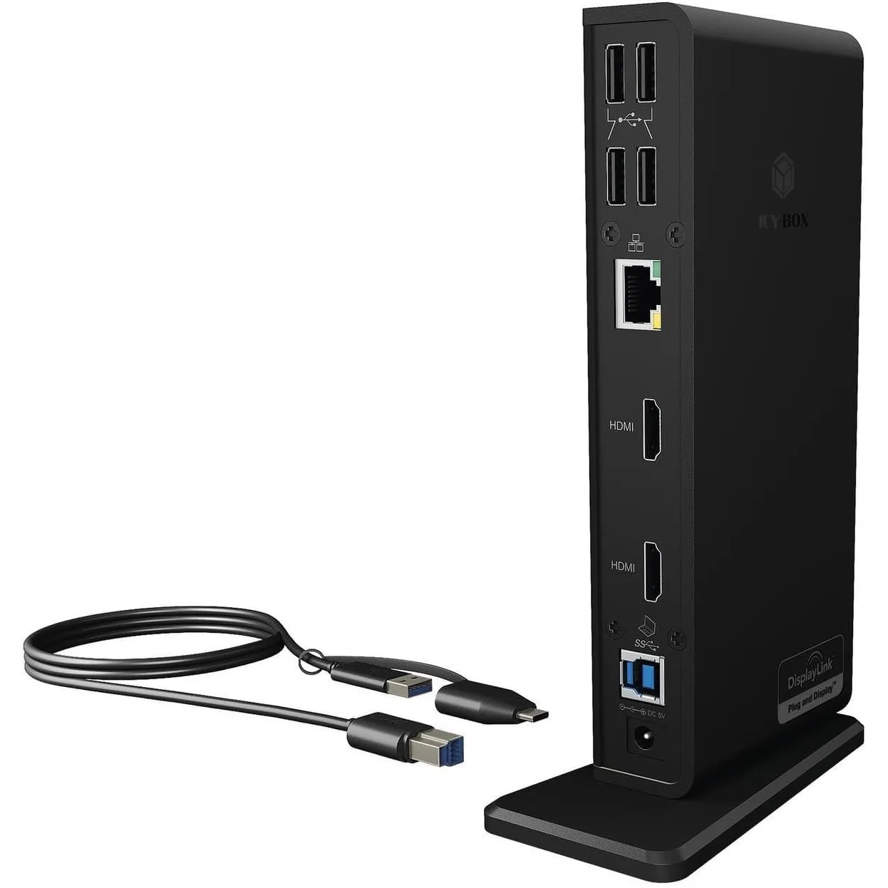 ICY BOX USB-C Docking Station (11-in-1) für 2 Monitore (2x HDMI), 6x USB 3.0 HUB, DisplayLink, Gigabit Ethernet, Audio,…