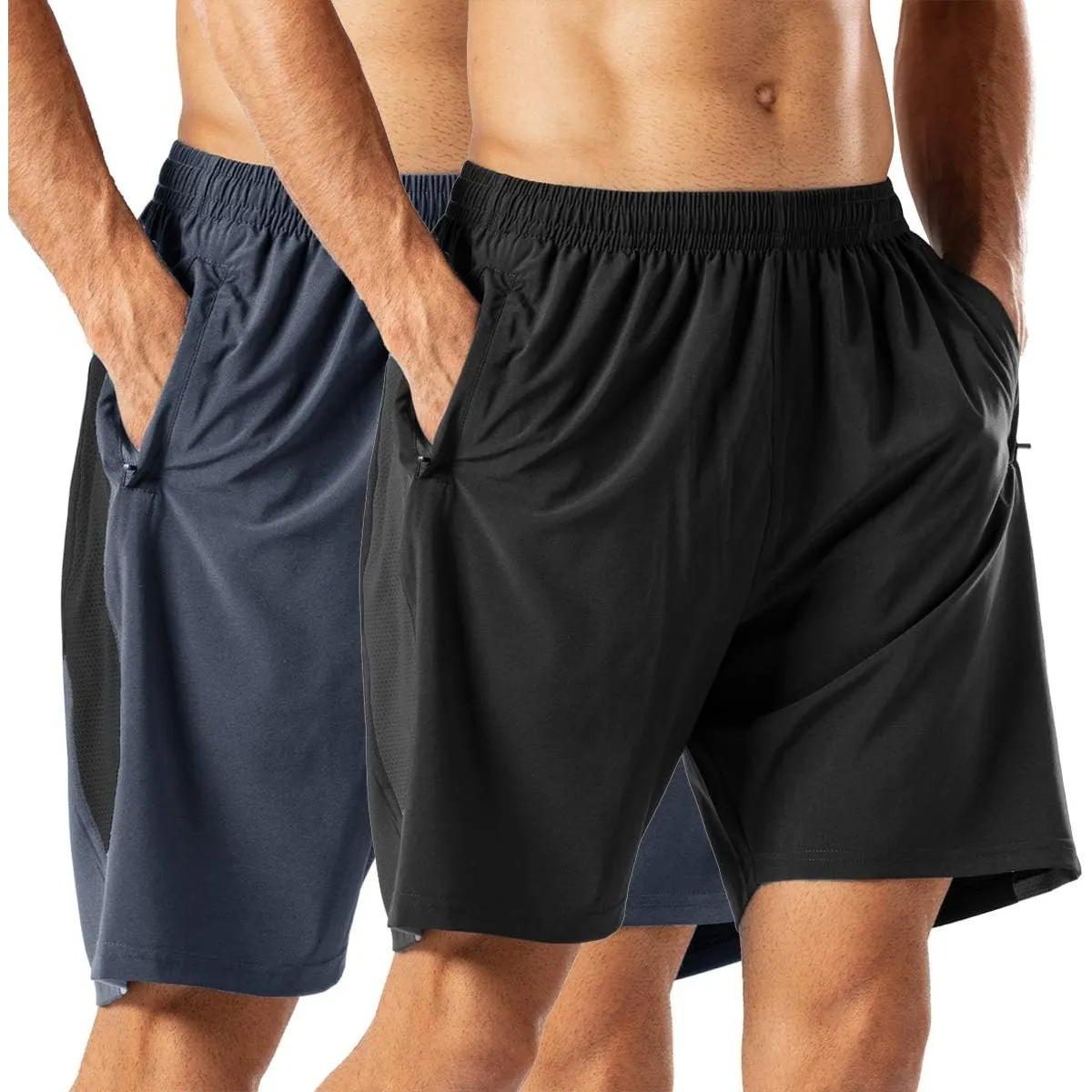 HMIYA Herren Sport Shorts Schnell Trocknend Kurze Hose mit Reißverschlusstasch