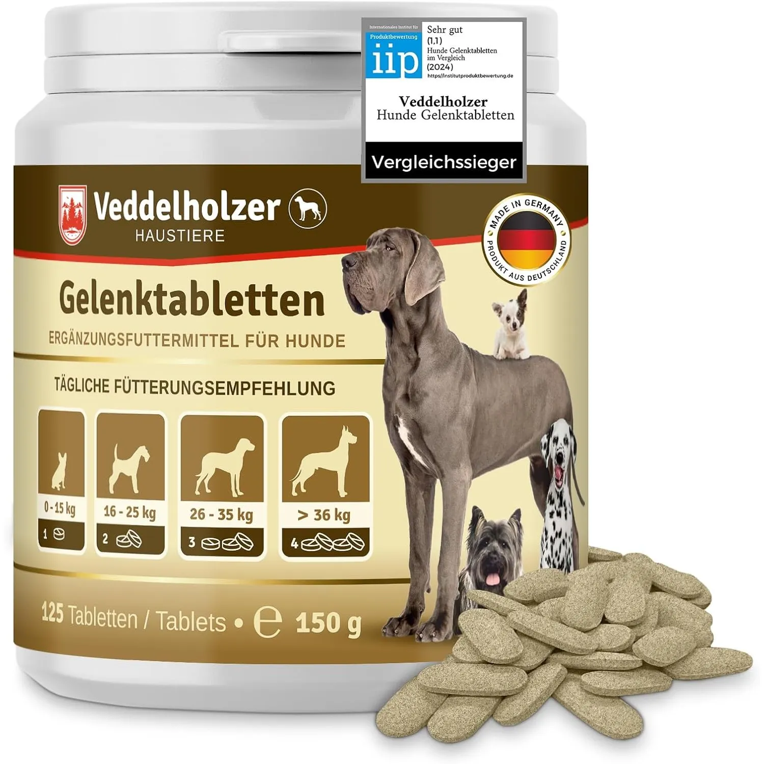 Veddelholzer VERGLEICHSSIEGER 2024 Hunde Gelenktabletten mit Grünlippmuschel Hund MSM & Teufelskralle Glucosamin & Koll…