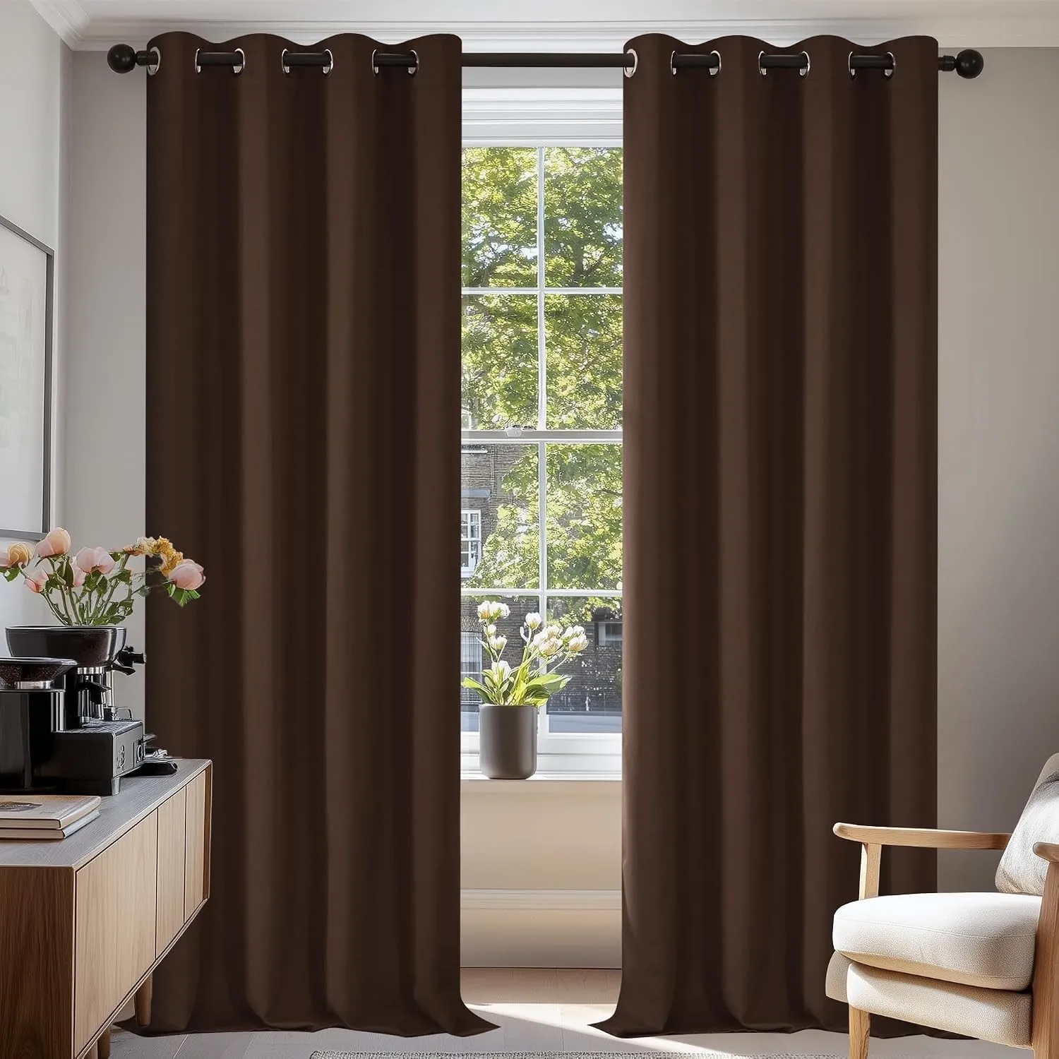 Deconovo Verdunklungsvorhänge Wohnzimmer Hitzeschutz Curtain Dunkelbraun