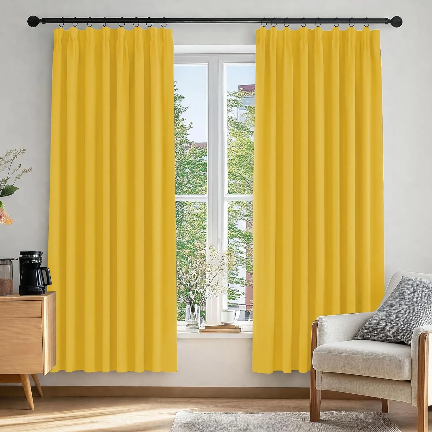 Deconovo Blackout Curtains, Thick Thermal Curtains with Ruffle Tape, 175 x 140 cm (Height x Width), Mustard Yellow, Set…