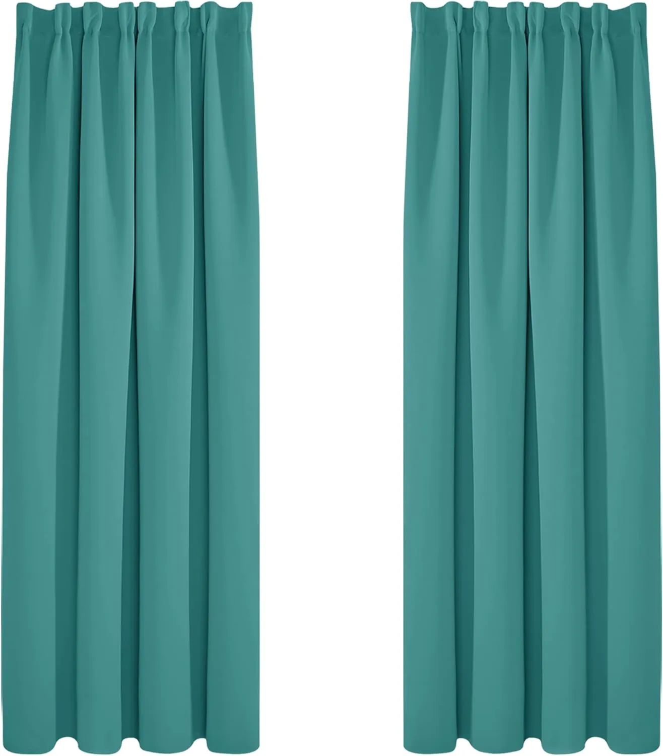 Deconovo Opaque Ruffle Tape Curtain, Bedroom, Blackout, Winter Warm, 180 x 140 cm (Height x Width), Turquoise, Set of 2