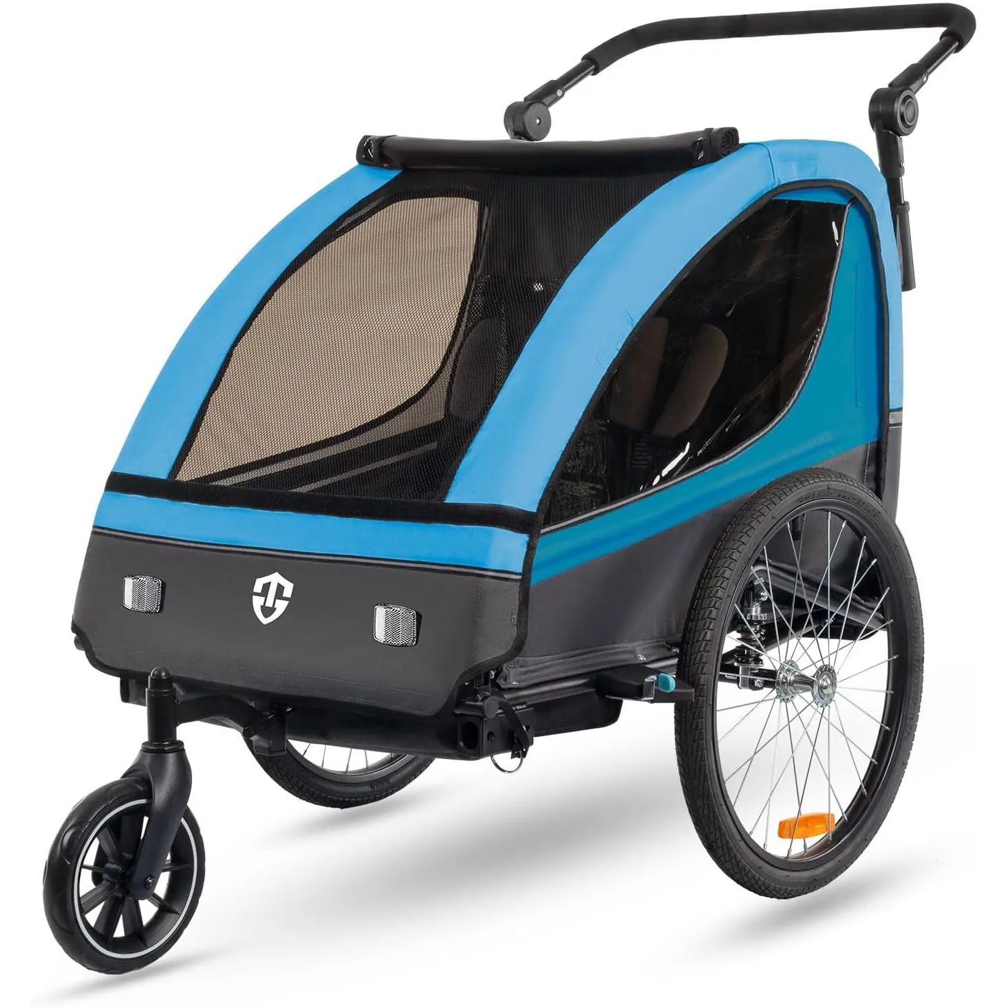 Tiggo VS Kinderanhänger 360° Drehbar mit Federung 2in1 Fahrradanhänger mit Buggy Set Jogger 5-Punkt Gurt Fahrrad Anhäng…