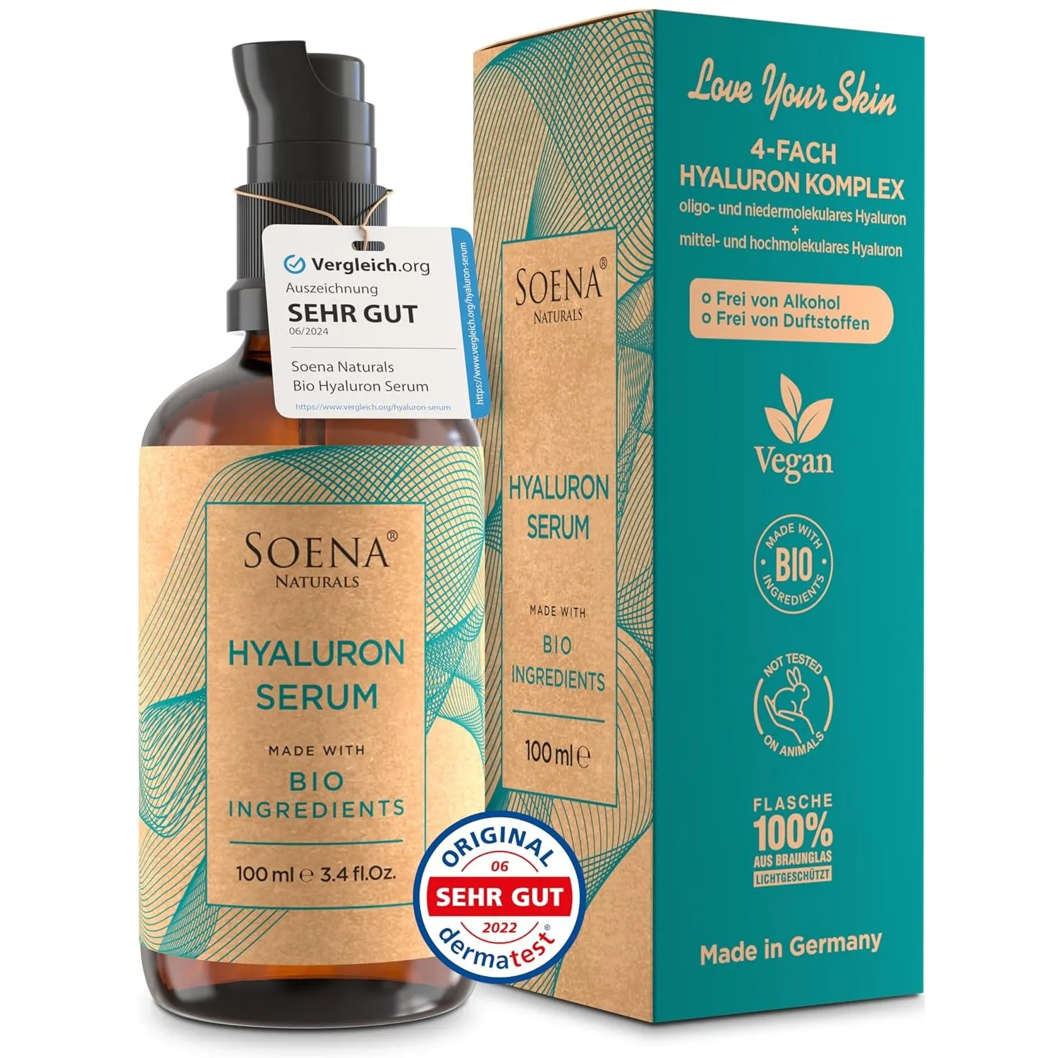 Bio Hyaluron Serum Hochdosiert - Beste Hyaluronsäure (Oligo) - 8-Fach Anti-Falten-Komplex- Mit 4 Hyalurongrößen - Frei …