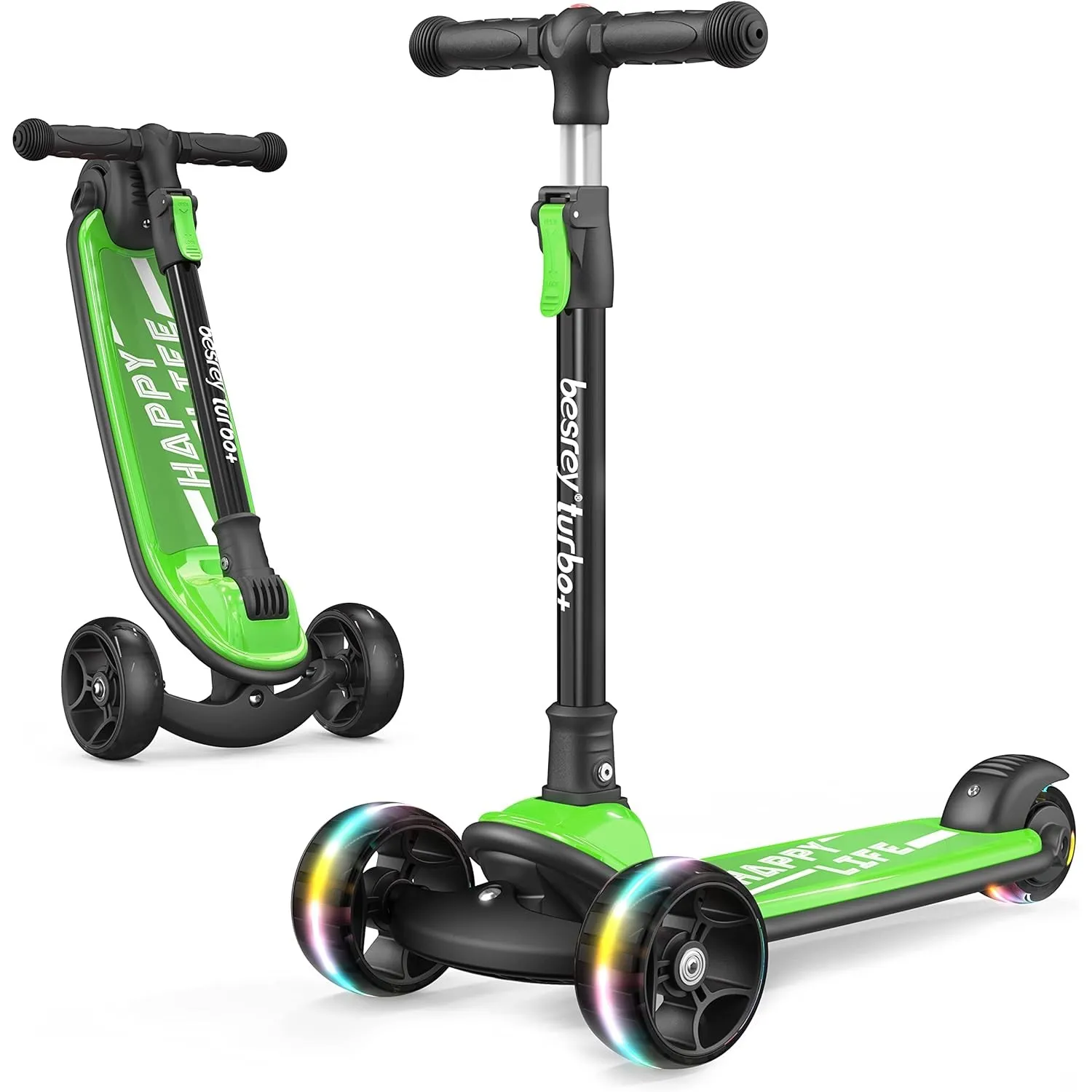 besrey Kinder-Scooter – Big Wheels Faltbarer Tretroller mit blinkenden LED-Lichtern für Jungen und Mädchen, 4 Stufen hö…
