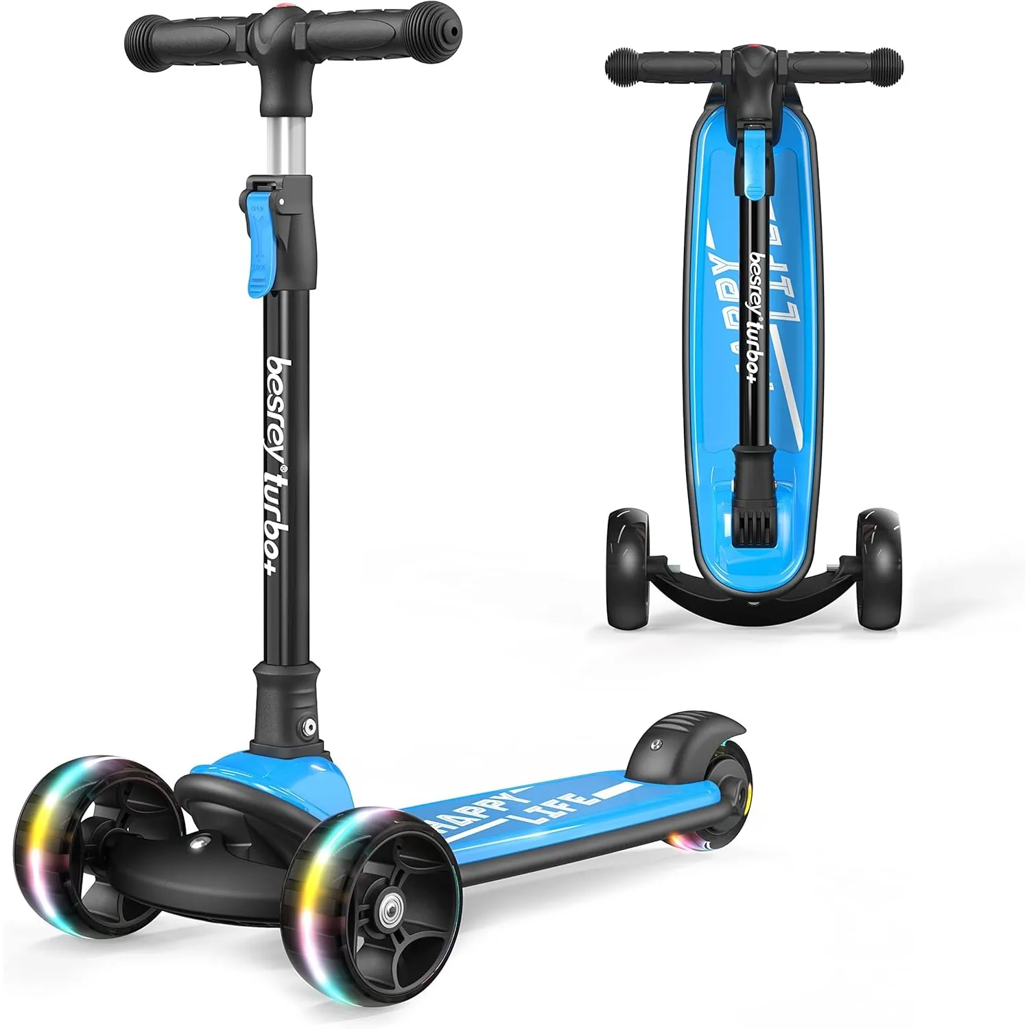 besrey Kinder-Scooter – Big Wheels Faltbarer Tretroller mit blinkenden LED-Lichtern für Jungen und Mädchen, 4 Stufen hö…