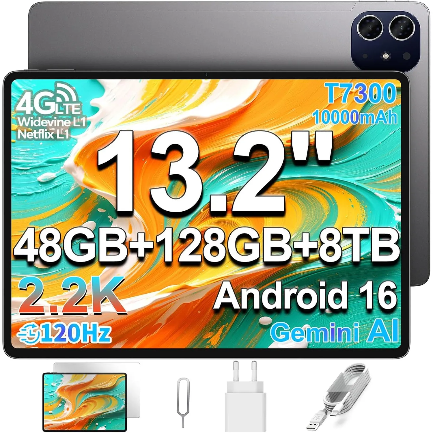 TECLAST ArtPad Tablet 13.2 Zoll 2.2K 120Hz Display, Gaming Tablets Android 16, T7300 2.2GHz Octa-Core, 10000mAh/18W PD,…