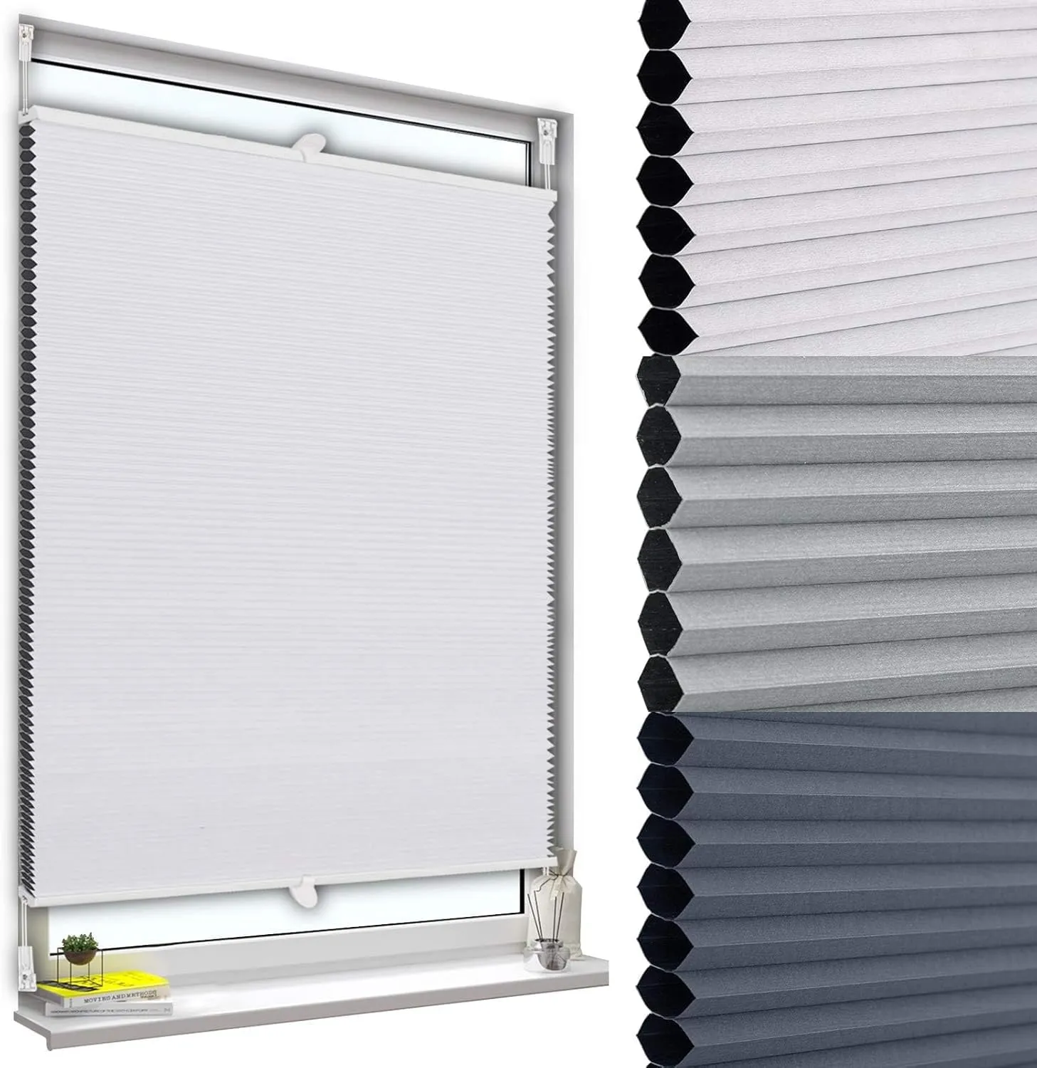 WOLTU Honeycomb Pleated Blackout Blind, Thermal, Double, Clamp-On, No Drilling Required, Two-Tone, for Sun, Privacy and…