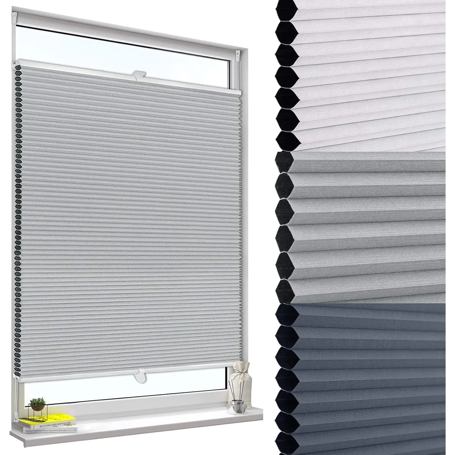 WOLTU Wabenplissee ohne Bohren verdunkelung Thermo Doppelplissee Klemmfix Zweifarbig 70x130cm Grau-Weiß, Plissee Faltro…