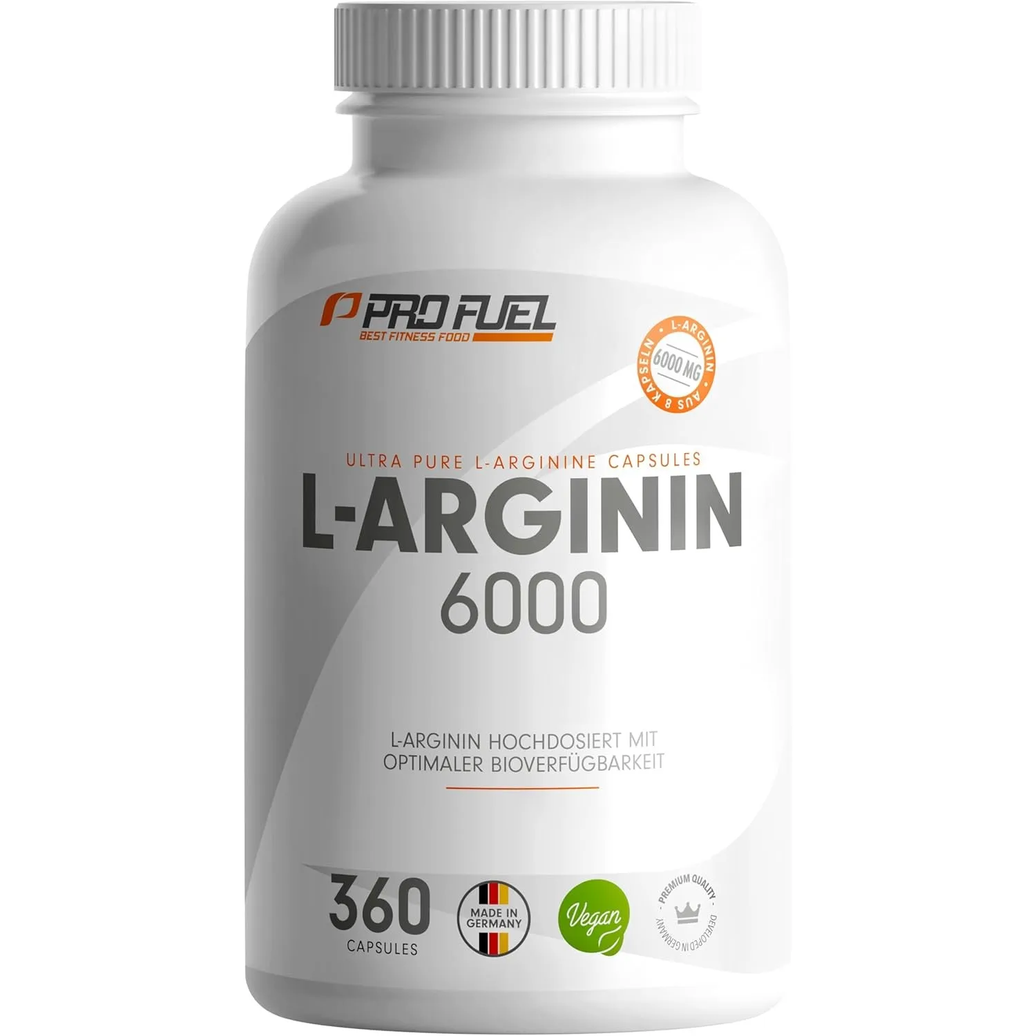 L-Arginin 360 Kapseln vegan - mit 6000 mg hochwertigem L-Arginin aus Fermentation (davon 6000 mg reines L-Arginin) je T…