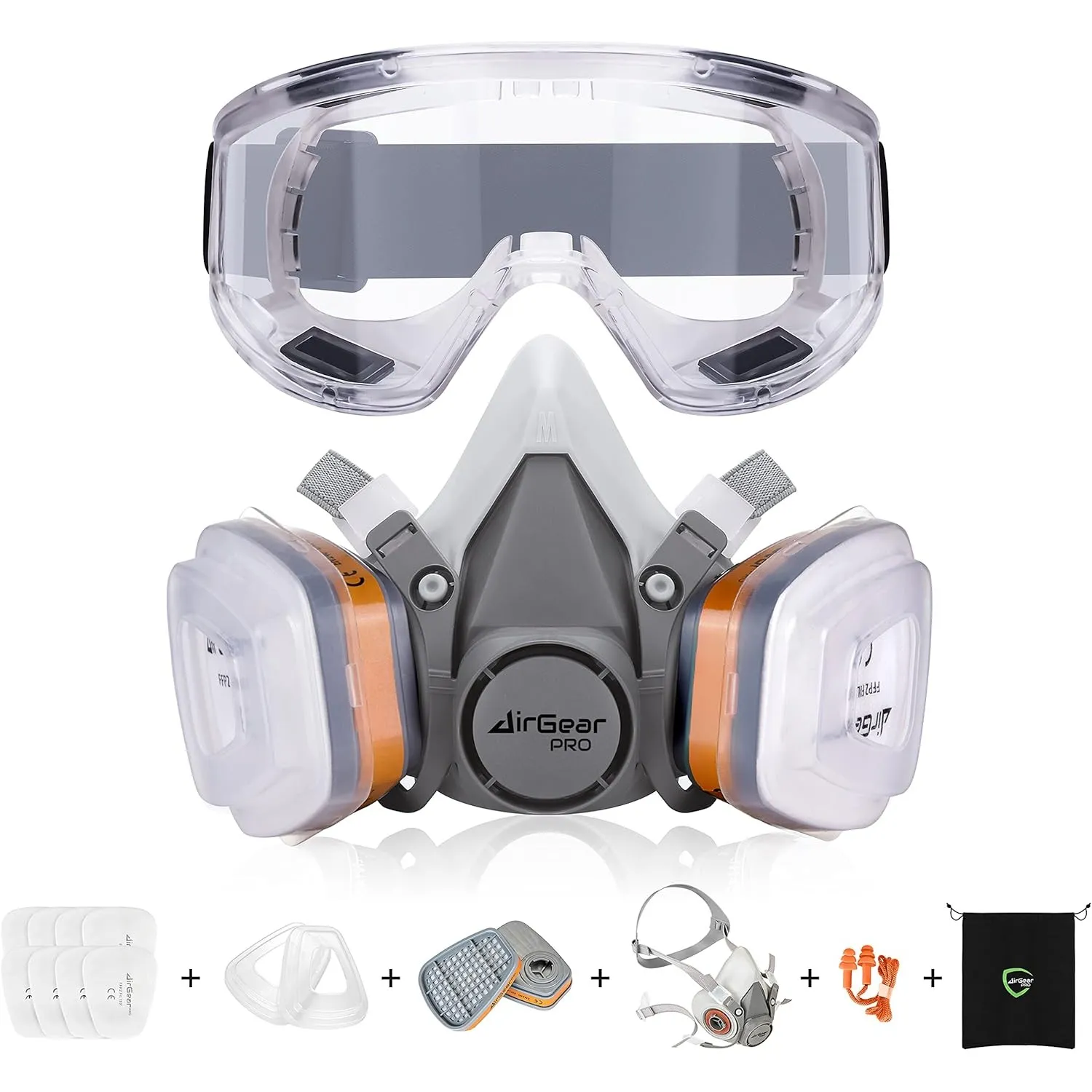 AirGearPro G-500 Atemschutzmaske mit A1P2 Filter, Gasmaske Staubfilter und Schutzbrille, Staubmaske für Lackieren, Arbe…