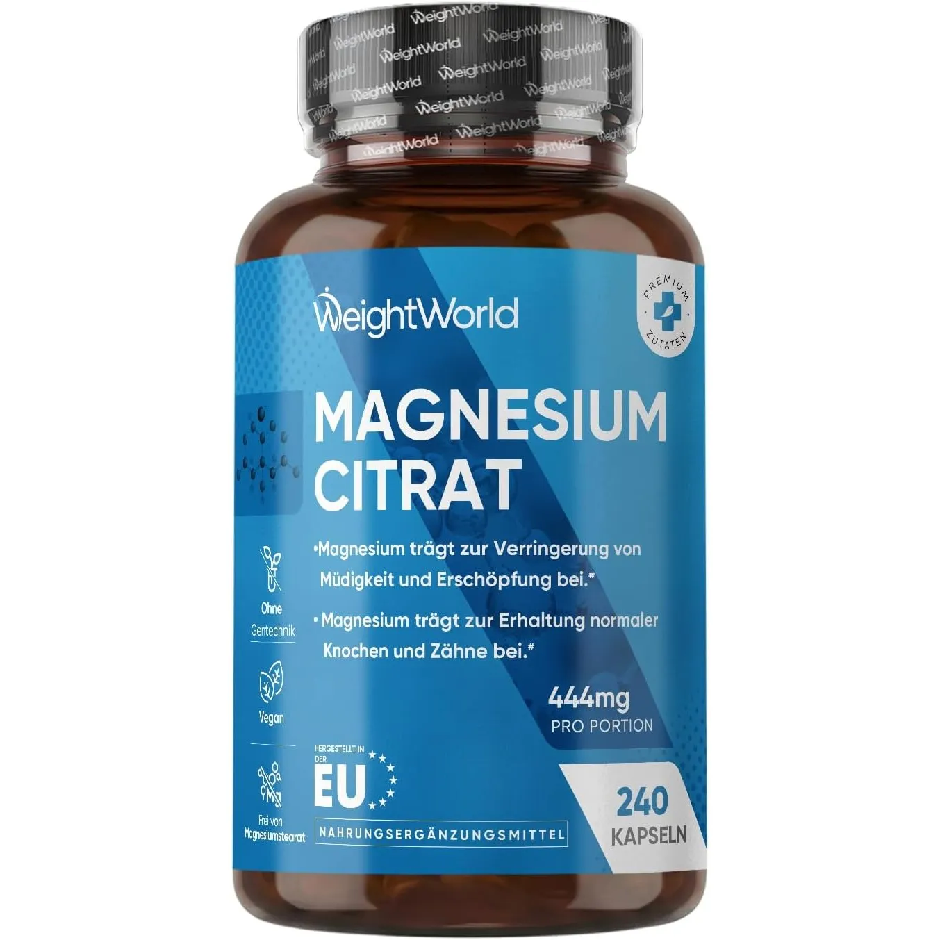 WeightWorld Magnesiumcitrat Kapseln gepuffert - 444mg Elemental Magnesium