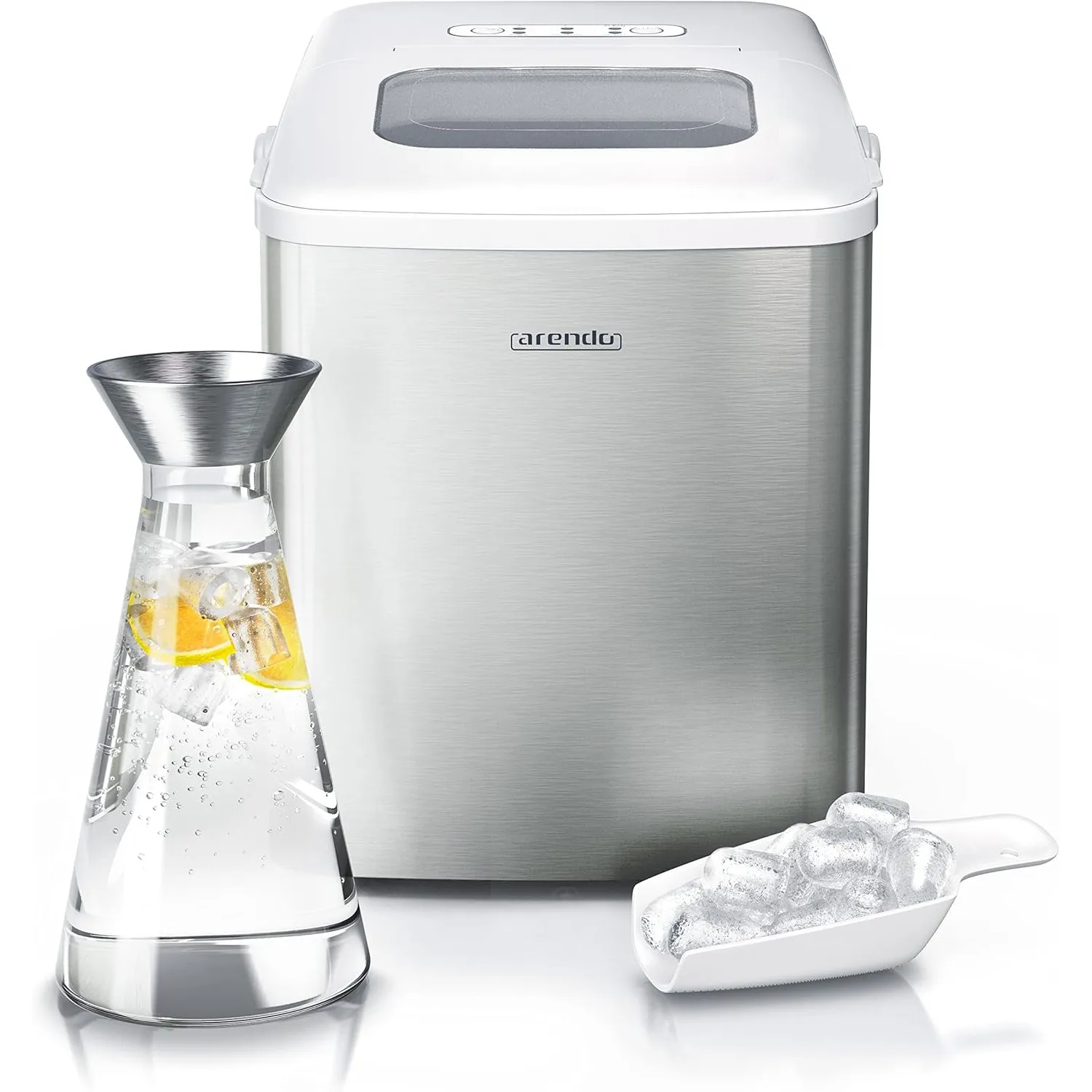 Arendo - Eiswürfelmaschine Edelstahl - Eiswürfelbereiter Edelstahl - Ice Cube Maker Maschine - Eiswürfelautomat - mit K…