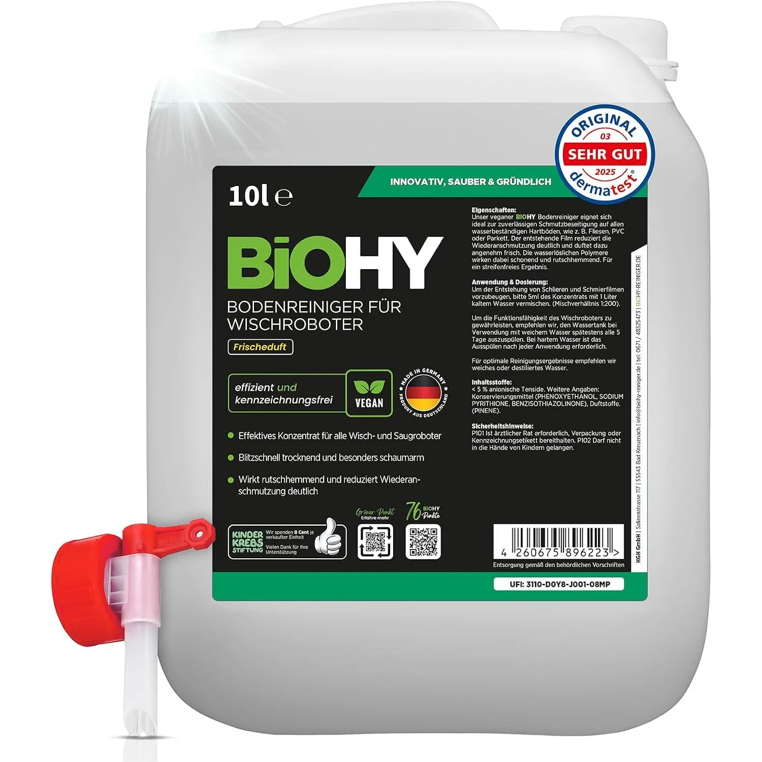 BiOHY Bodenreiniger für Wischroboter (10 Liter Kanister) mit Auslaufhahn