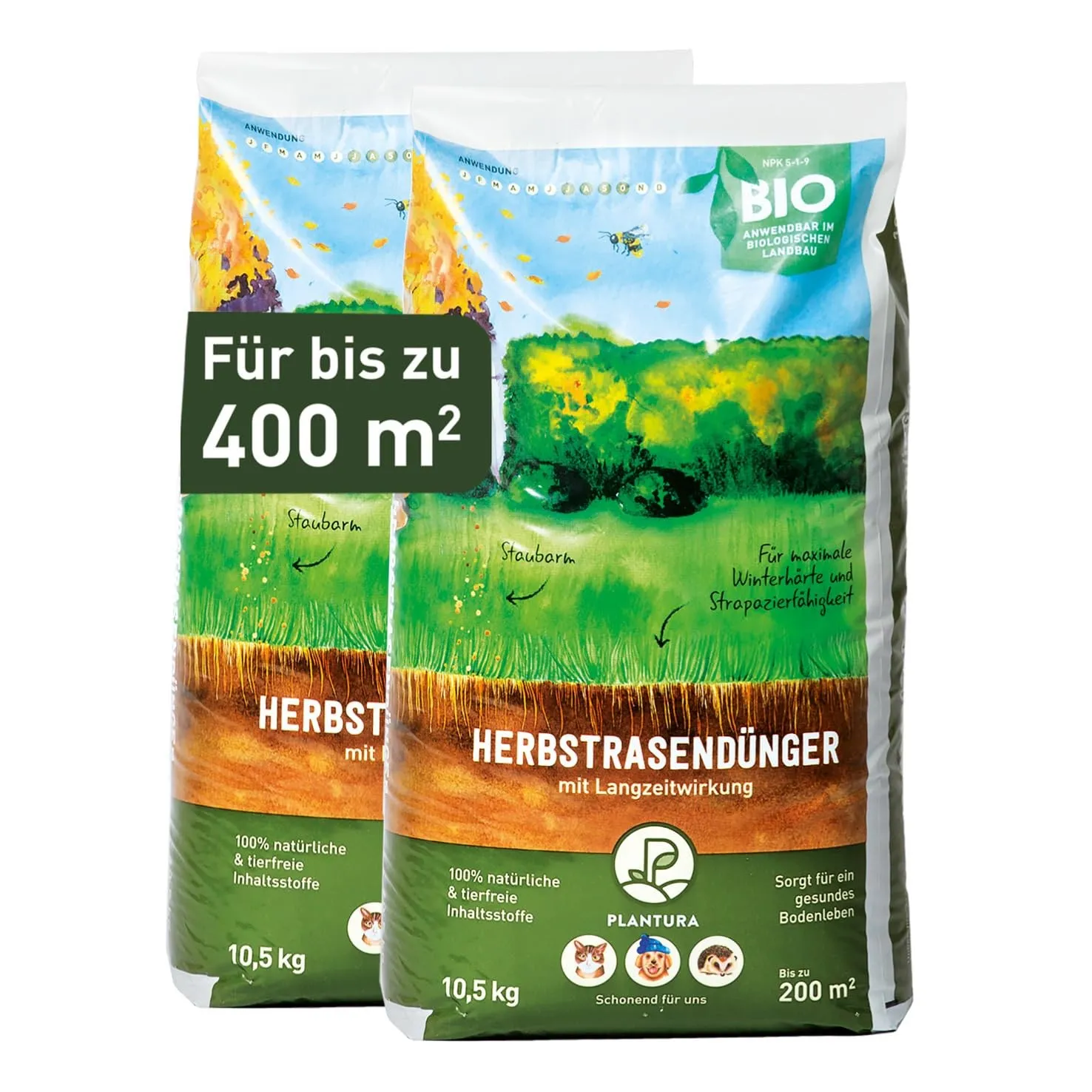 Plantura Bio-Herbstrasendünger, 3 Monate Langzeitwirkung, Kaliumdünger für maximale Winterhärte, Streuwagen geeignet, 2…