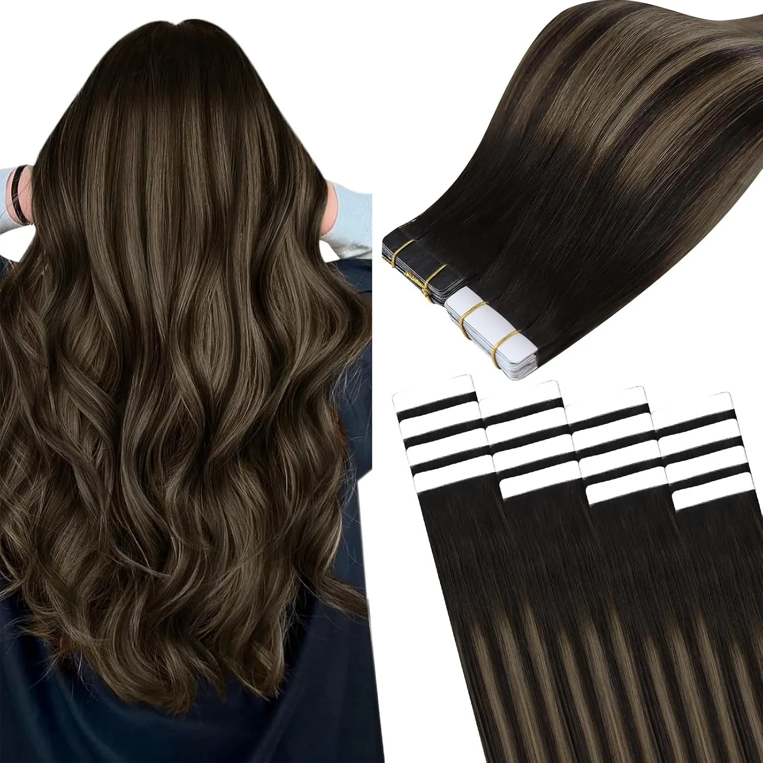 Easyouth Tape Echthaar Extensions Braun Balayage Tape Extension Echthaar Aschbraun Ombre Dunkelstes Braun Extension Rem…