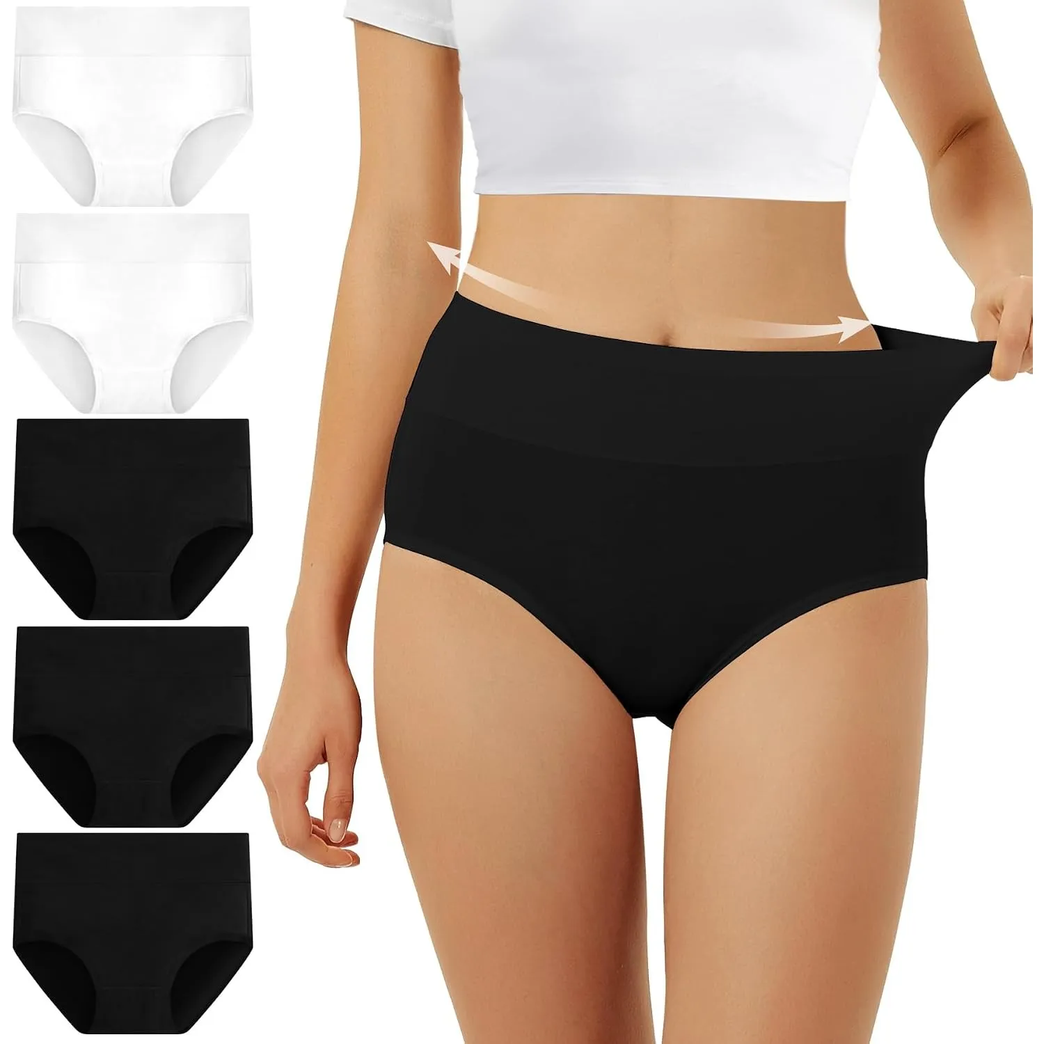 FALARY Unterhosen Damen Baumwolle Hohe Taille 5er Pack Stretch Atmungsaktiv Panties Weich Frauen Unterwäsche