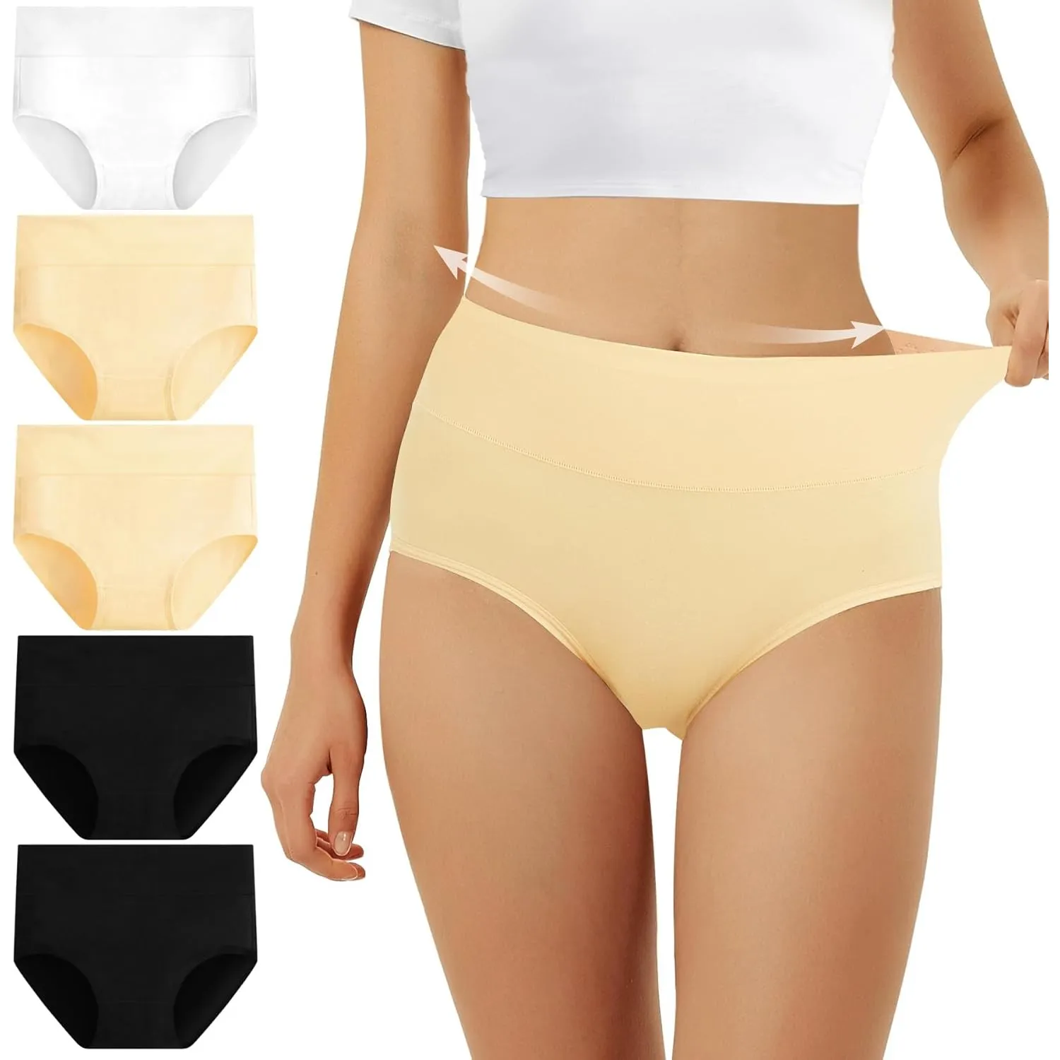 FALARY Unterhosen Damen Baumwolle Hohe Taille 5er Pack Stretch Atmungsaktiv Panties Weich Frauen Unterwäsche