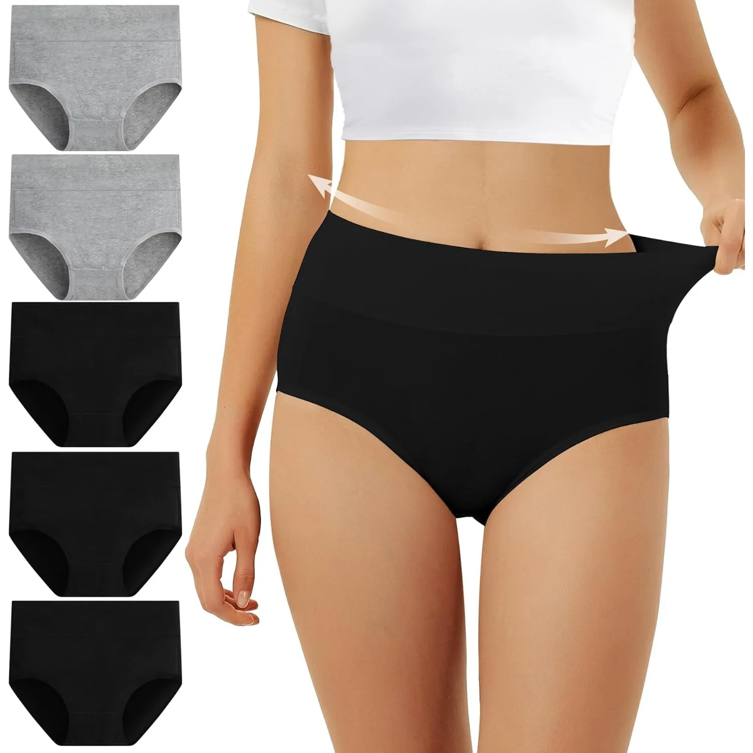 FALARY Unterhosen Damen Baumwolle Hohe Taille 5er Pack Stretch Atmungsaktiv Panties Weich Frauen Unterwäsche