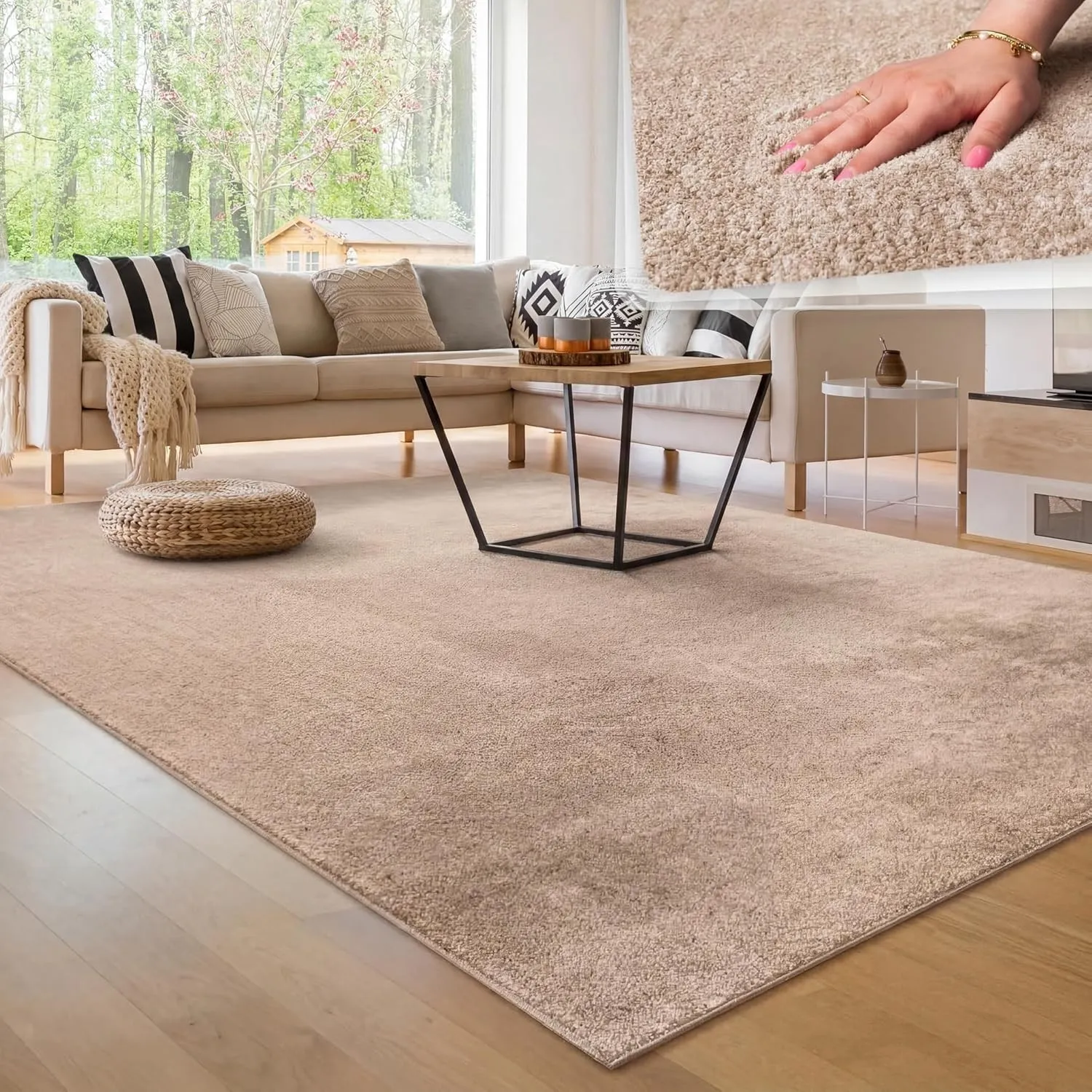 Paco Home Moderner Kuscheliger Wohnzimmer Teppich Kurzflor waschbar flauschig Weich Einfarbig Felloptik zeitlos stilvol…