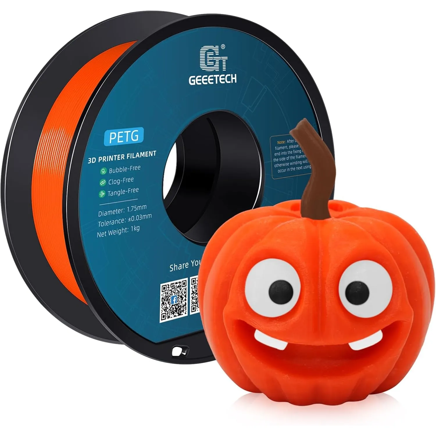 GEEETECH PETG 1,75mm Filament für 3D-Drucker, 1 kg 1 Spool, Orange