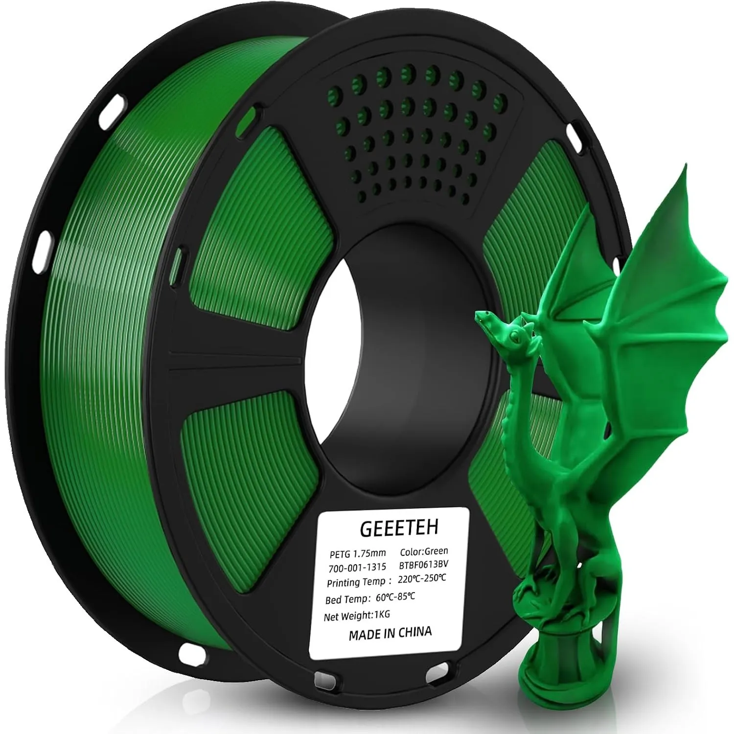 GEEETECH 3D Filament PETG 1,75 mm 1 kg für 3D Drucker Grün Maßgenauigkeit +/- 0,02 mm