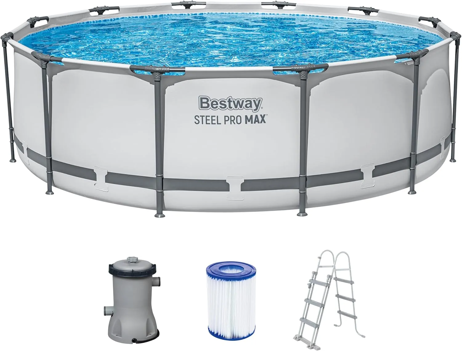 Bestway® Steel Pro MAX™ Aufstellpool-Set mit Filterpumpe Ø 366 x 100 cm, lichtgrau, rund