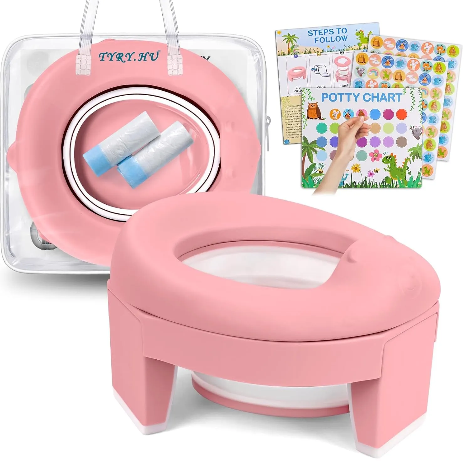 Töpfchen Toilettensitz Kinder 3 in 1 Faltbare WC Baby Potty Training EVA Sitze AuBen Innen Tragbar Reisetöpfchen mit Re…