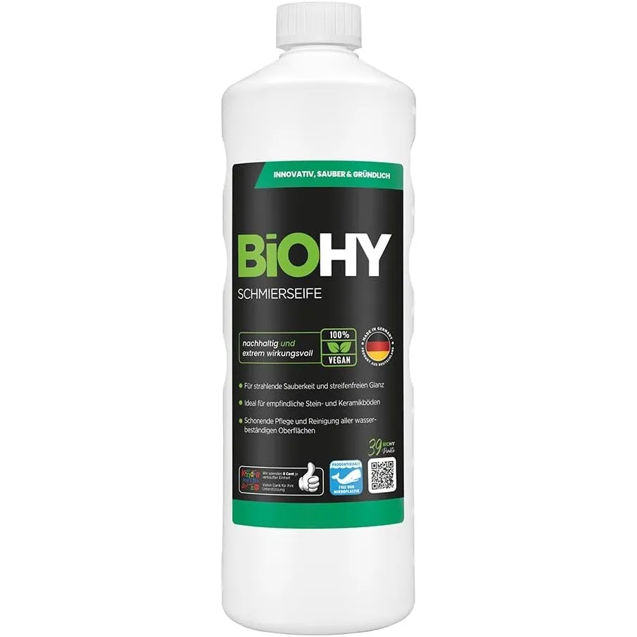 BiOHY Schmierseife (1l Flasche) | Bodenreiniger Konzentrat – Wischpflege für Holz, Parkett & Fliesen | Rückfettend, ext…