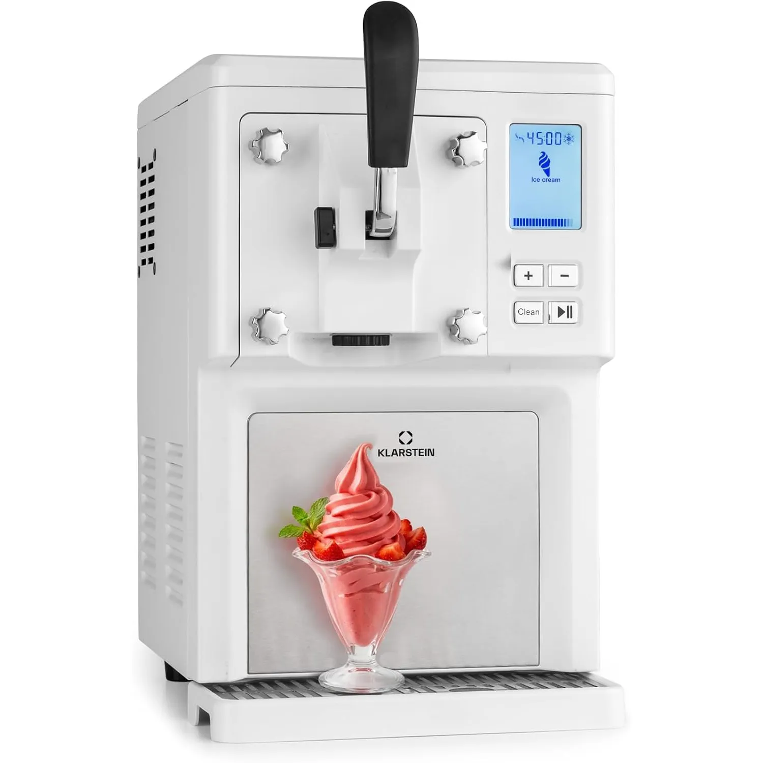 Klarstein Sweet Sundae Softeismaschine – selbstkühlender Kompressor, ohne Vorgefrieren, 1,5 l, Kühlhaltefunktion, digit…