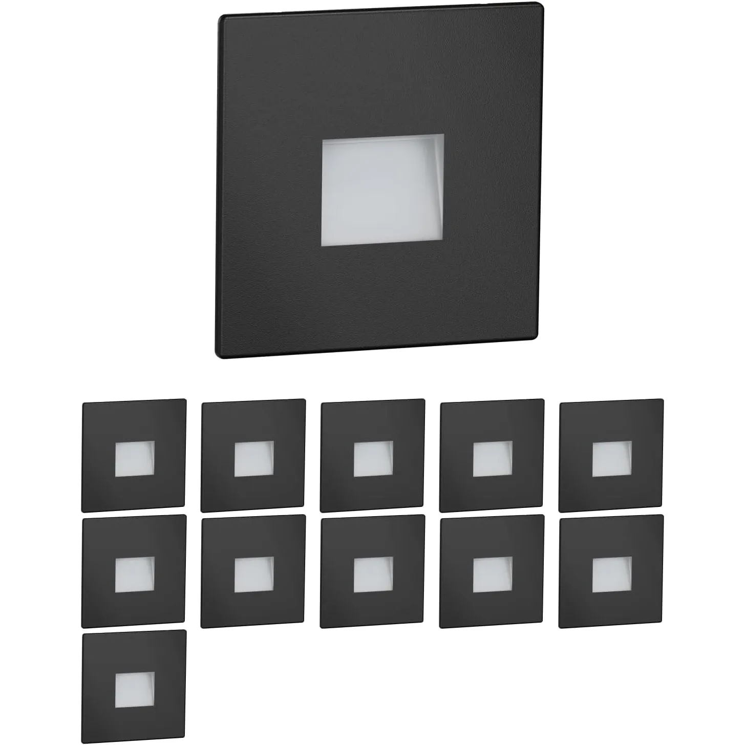 ledscom.de 12x LED Treppenlicht/Wandeinbauleuchte FOW für innen und außen, Downlight, eckig, schwarz, 85 x 85mm, warmwe…