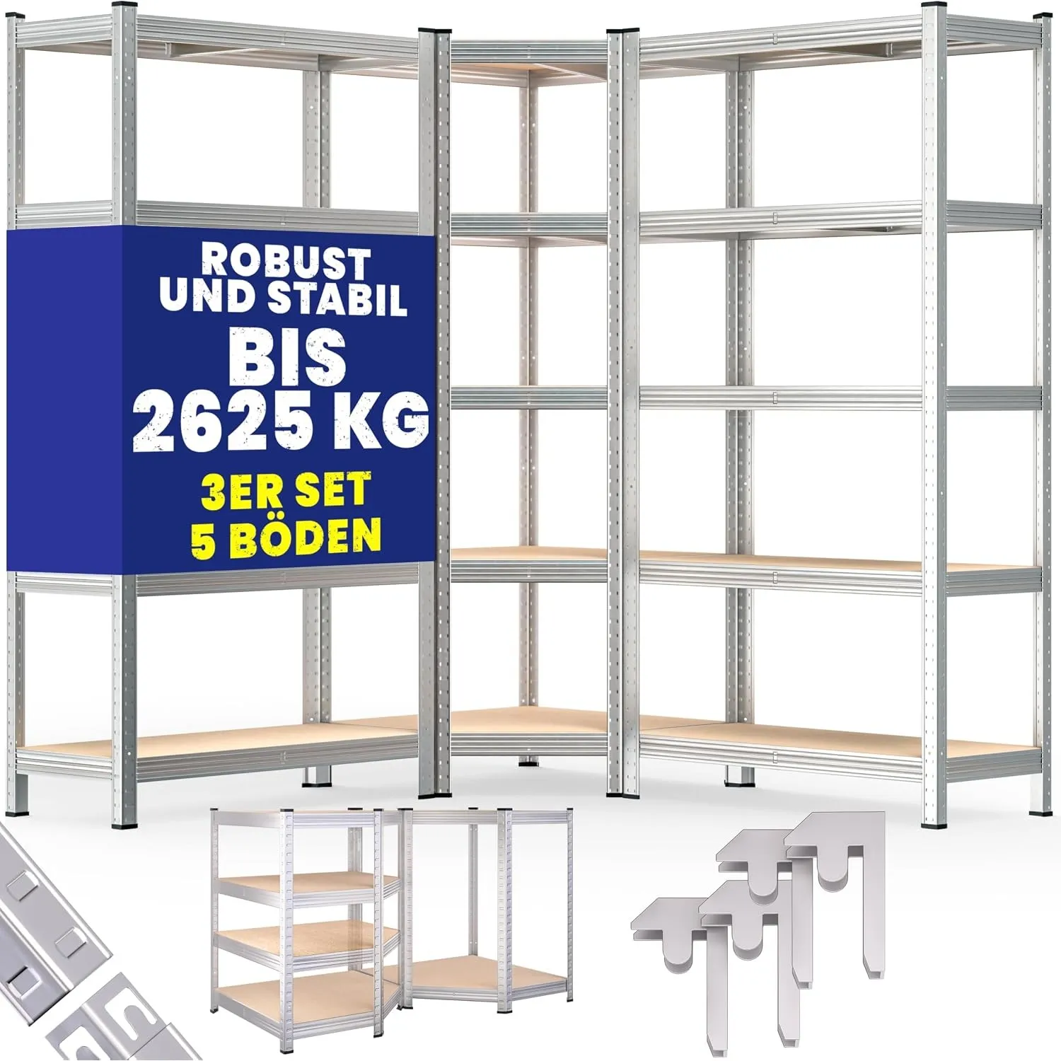 Monzana 3er Set Schwerlastregal Eckregal 180 x 90 x 40 cm