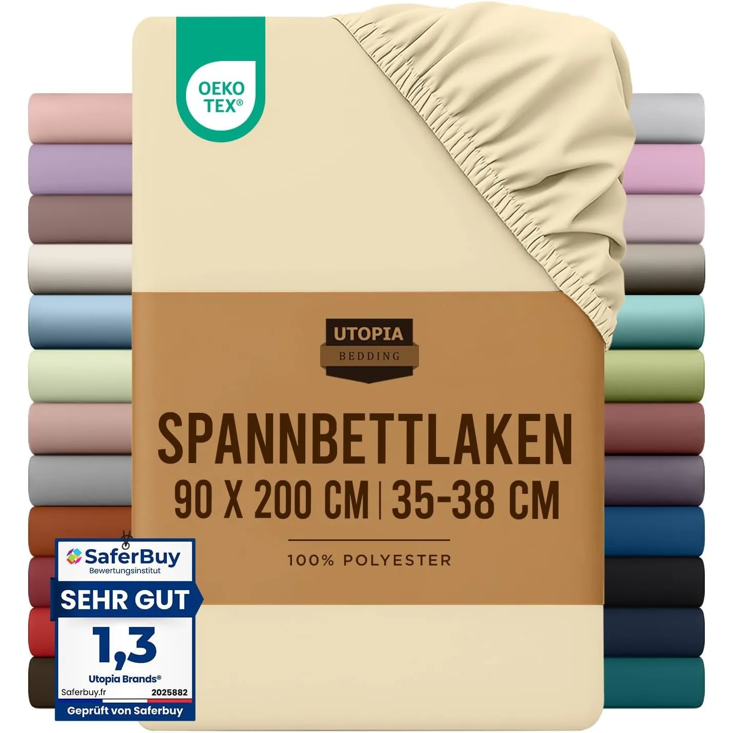 Utopia Bedding - Spannbettlaken 90x200cm - Beige