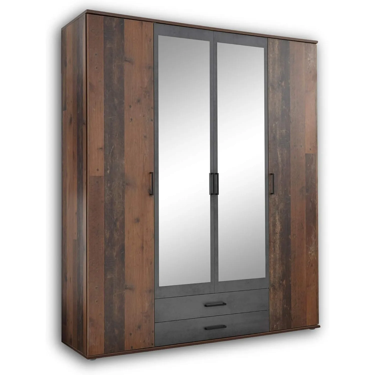 CHICAGO Eleganter Kleiderschrank mit viel Stauraum - Vielseitiger Drehtürenschrank in Old Style & Betonoxid Optik - 159…