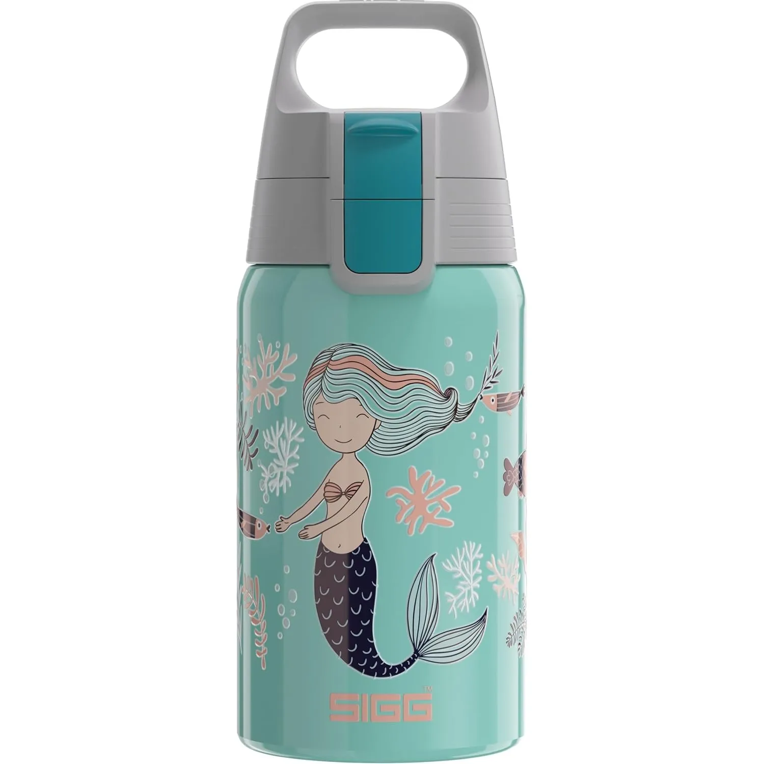 SIGG Shield One Atlantis Kinder Trinkflasche (0.5 L), Edelstahl Kinderflasche mit auslaufsicherem Deckel, einhändig bed…