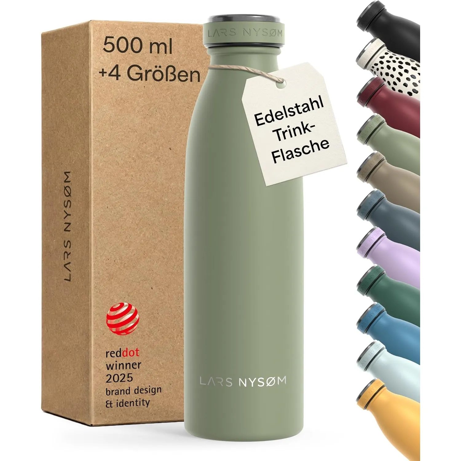 LARS NYSØM Trinkflasche 500ml - Trinkflasche Edelstahl - Thermosflasche