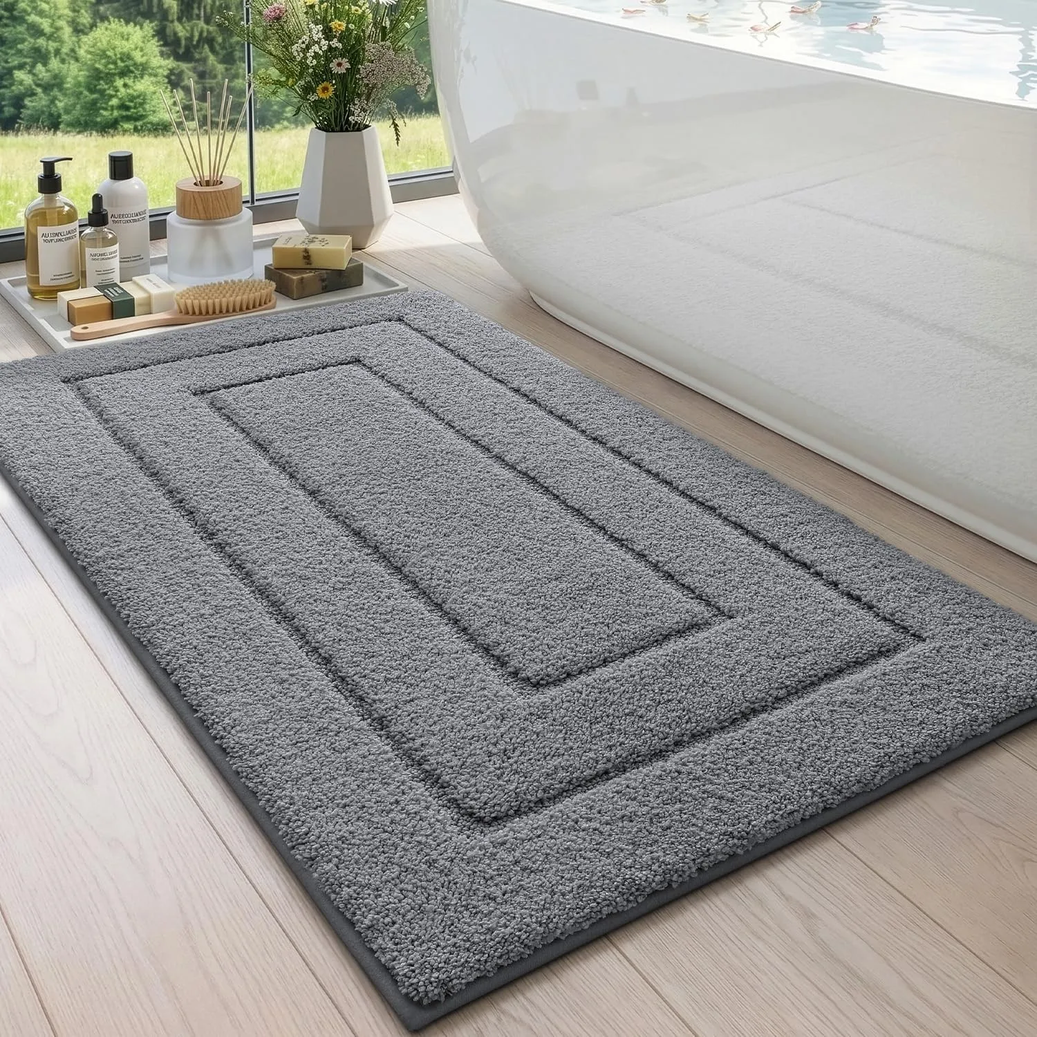 DEXI Badematte rutschfeste, weicher Mikrofaser, Grau, 60 x 110 cm