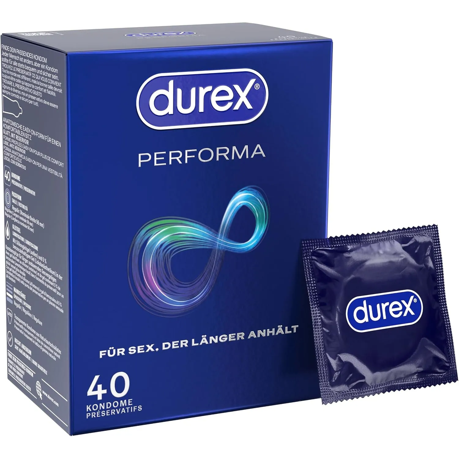 Durex Performa Kondome mit Benzocain, 40 Stück, verzögernd