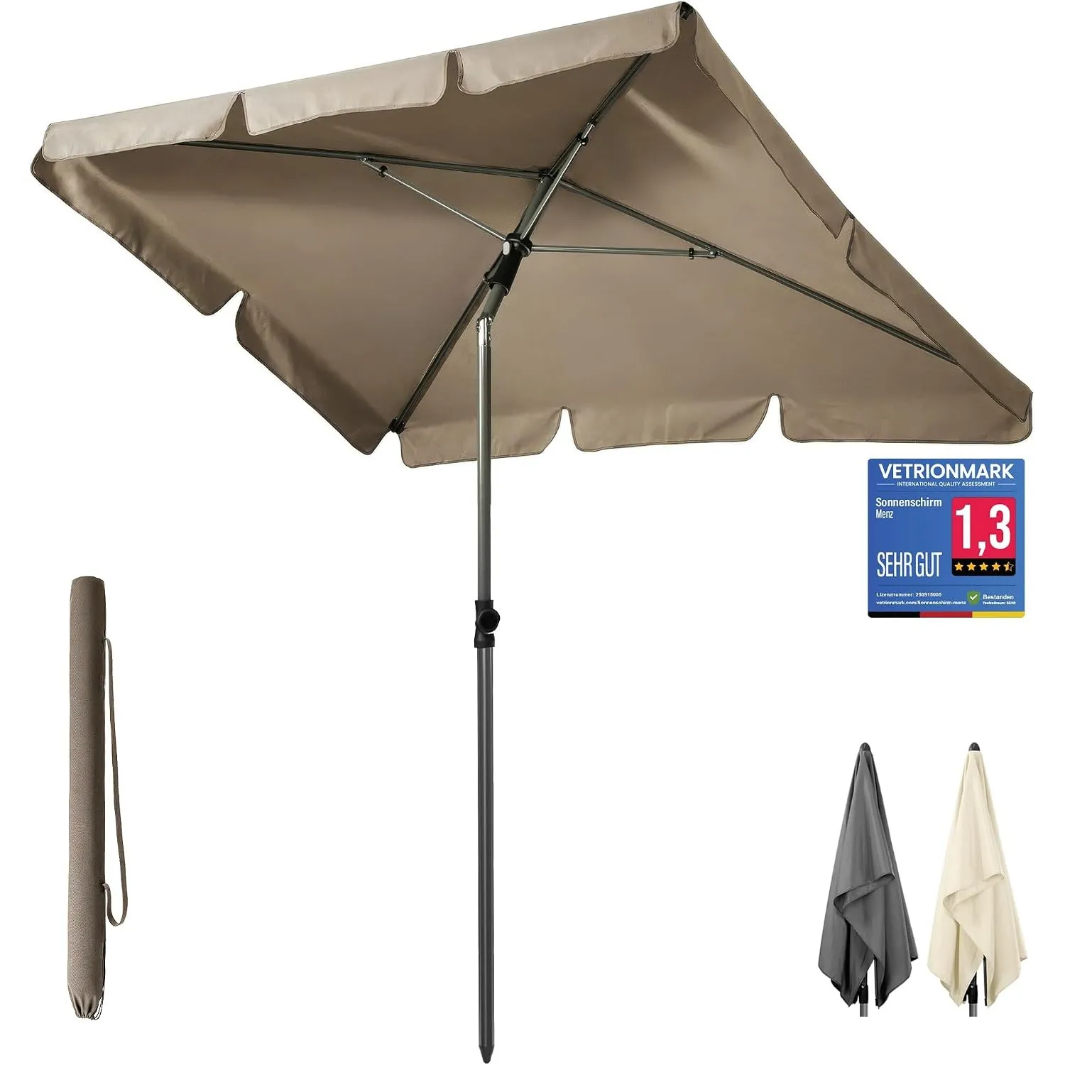 4smile Sonnenschirm Balkon 200 × 125 cm, Sonnenschirm rechteckig mit UPF 50+, 45° knickbar & höhenverstellbar, Balkonsc…