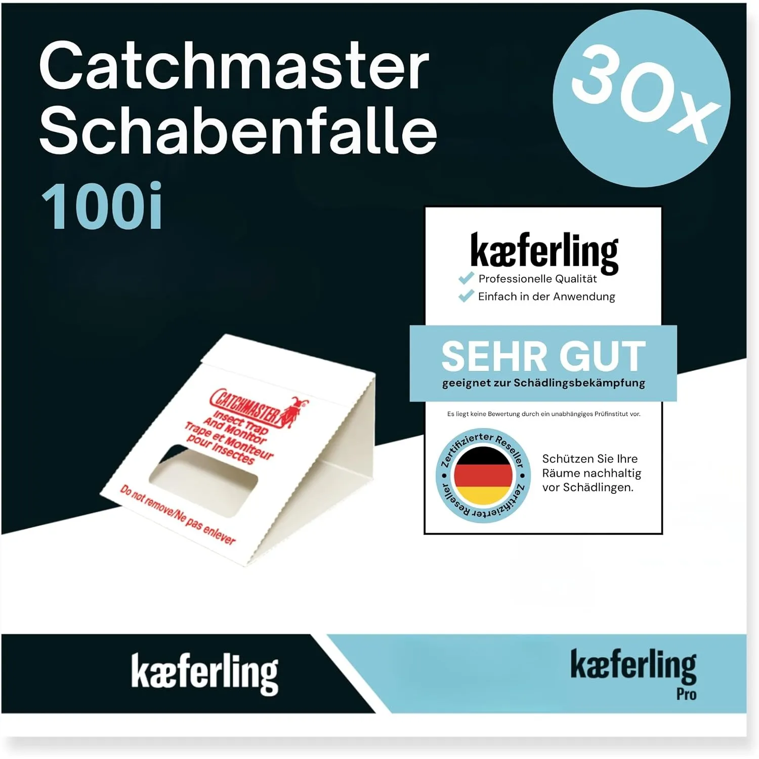 Catchmaster Schabenfalle 100i – 30x Premium Kakerlaken-Falle Klebefallen - Giftfrei & Biozidfrei - Mittel gegen Kakerla…