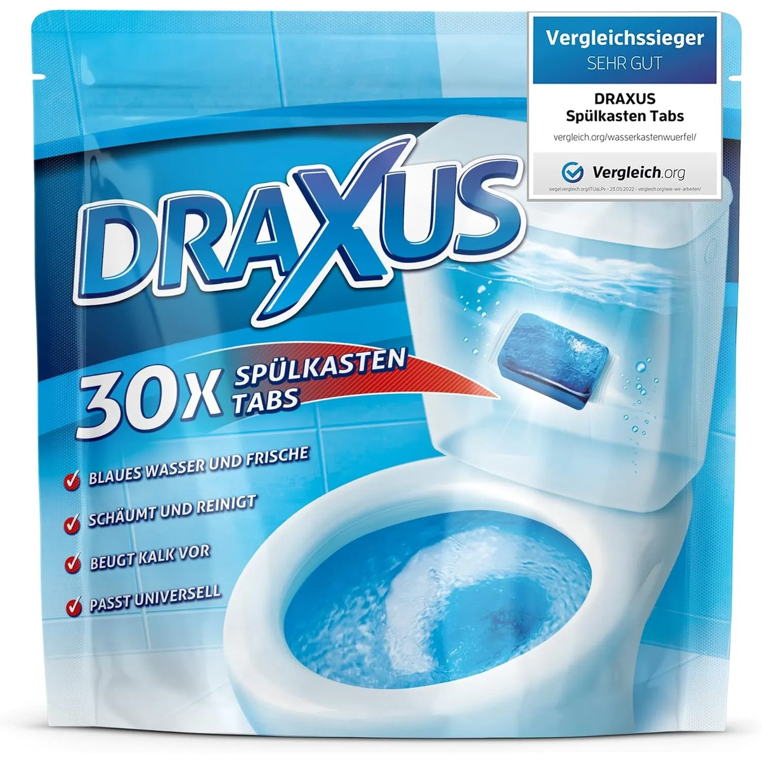 DRAXUS 30x Spülkasten Tabs, Wasserkastenwürfel für den Spülkasten im Vorratspack, WC Tabs färben das Wasser blau, Sorge…