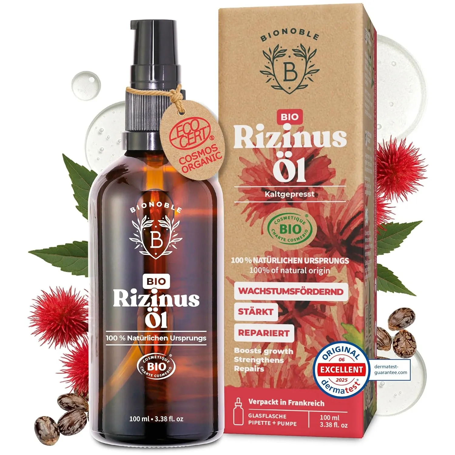 BIONOBLE Rizinusöl Kaltgepresst Bio - Haare, Wimpern, Augenbrauen - 100ml