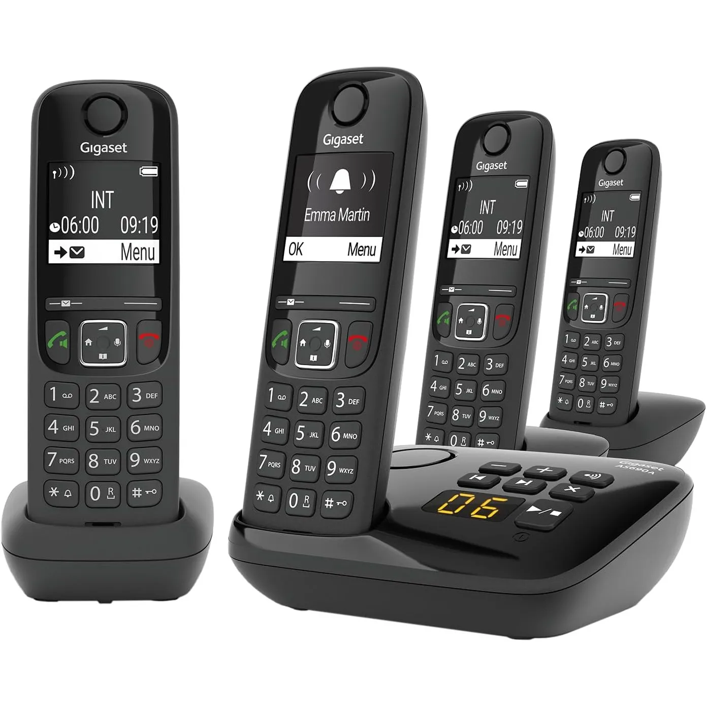 Gigaset AS690A Quattro Vier DECT-Telefone mit Anrufbeantworter, Schwarz