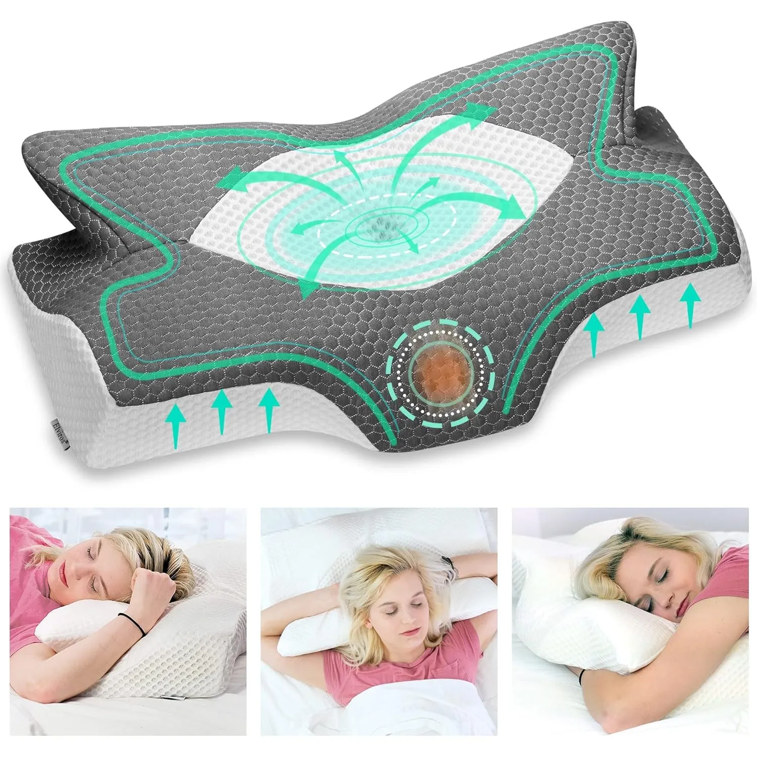 Elviros Kissen aus Memory Foam, Seitenschläferkissen Nackenstützkissen, Kopfkissen Nackenschmerzen, Ergonomisches Schla…