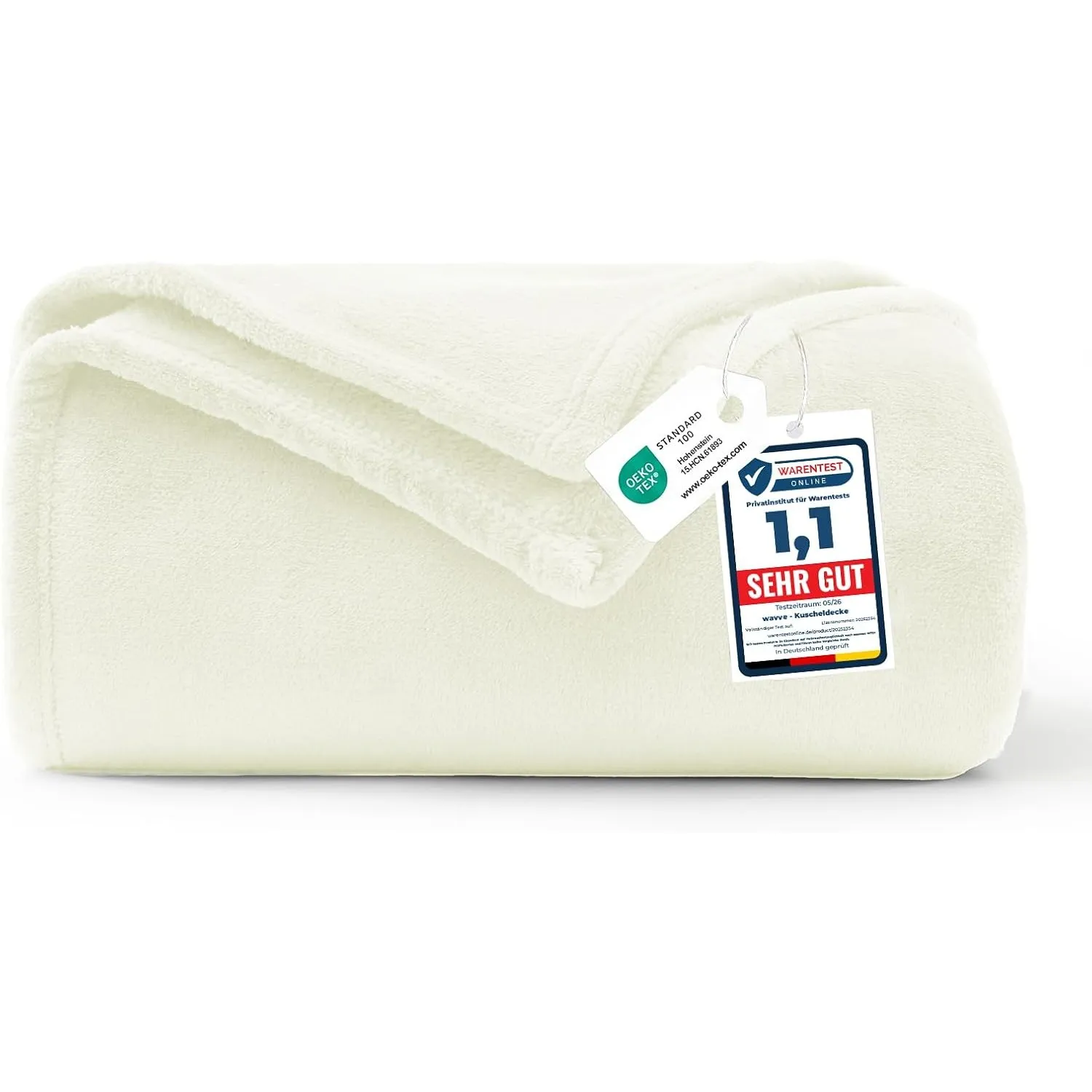 WAVVE Kuscheldecke Flauschig Decke Tagesdecke 150x200 - Sofadecke Cremeweiß