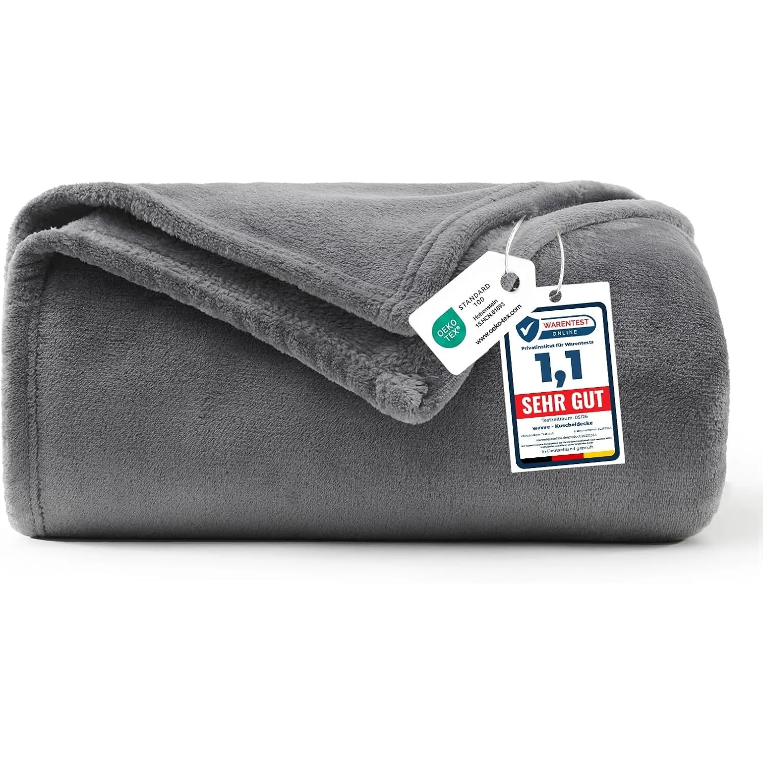 WAVVE Kuscheldecke Flauschig Decke Tagesdecke 130x150 - Sofadecke Grau