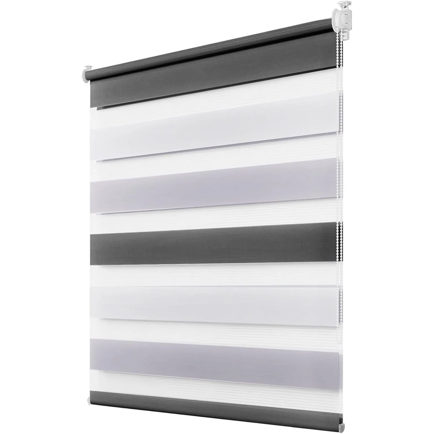 Deswell Doppelrollo Klemmfix ohne Bohren Weiß-Grau-Anthrazit B75 x H120 cm (Stoffbreite 71cm) Rollos für Fenster ohne B…
