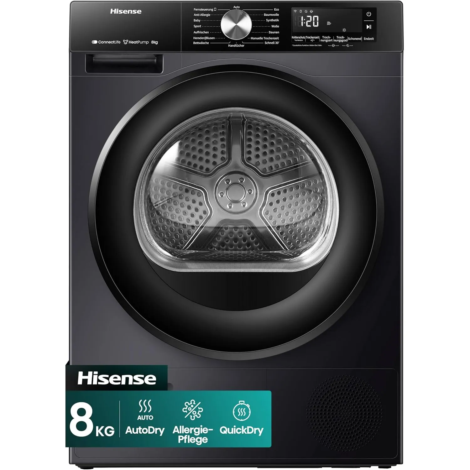 Hisense DH3S802BB3 Kondenstrockner mit Wärmepumpe / 8KG / 16 Programme/ConnectLife/Autodry/QuickDry/Allergie-Pflege/Auf…
