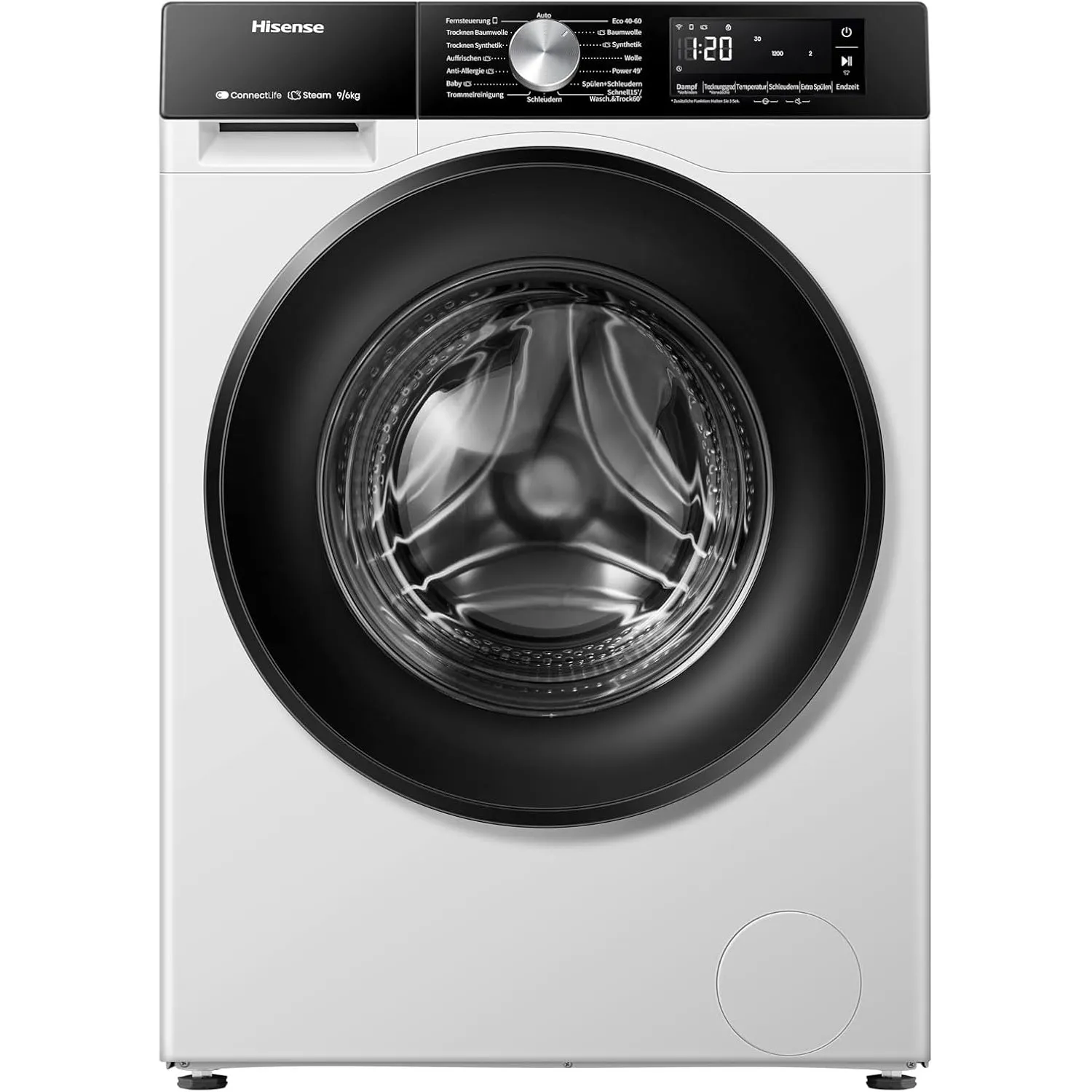 Hisense WD3S9043BW3 Waschtrockner /9 KG /1400 U-Min/ConnectLife /15 Programme/Auto Wash/Pure Steam/Nachladefunktion/Was…